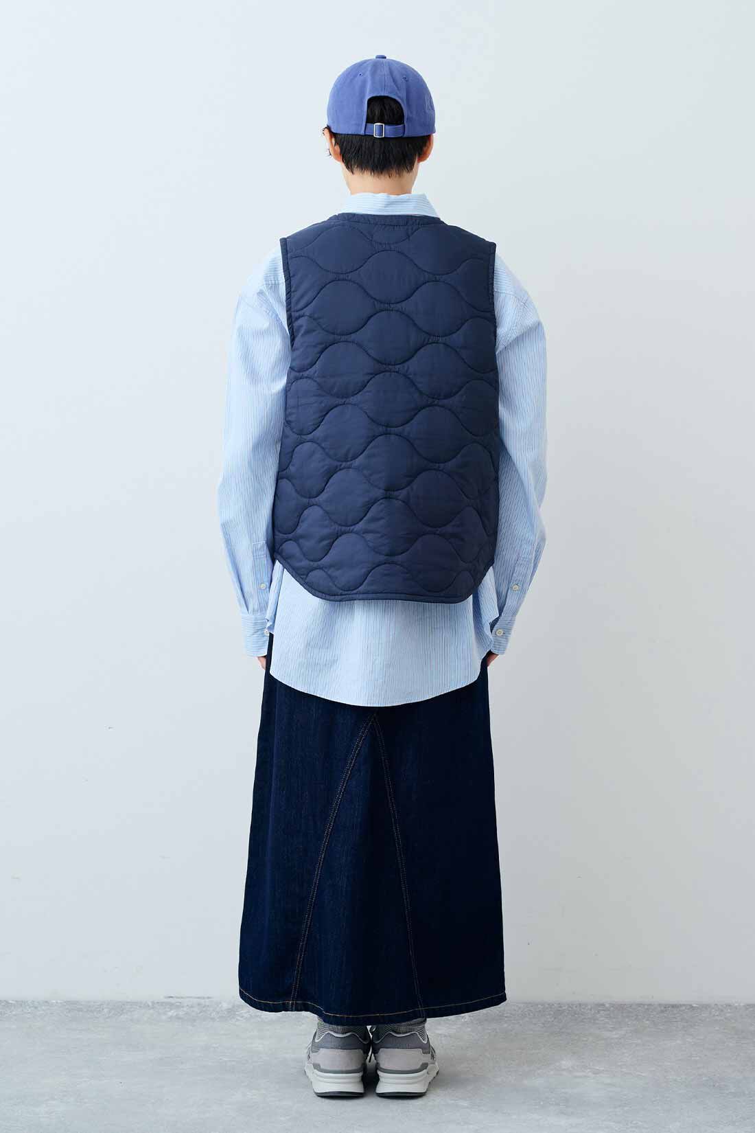 THREE FIFTY STANDARD|小谷 実由さんと作った ストライプのシャツ〈ブルー〉のコーディネート|モデル身長：163cm 着用サイズ：M