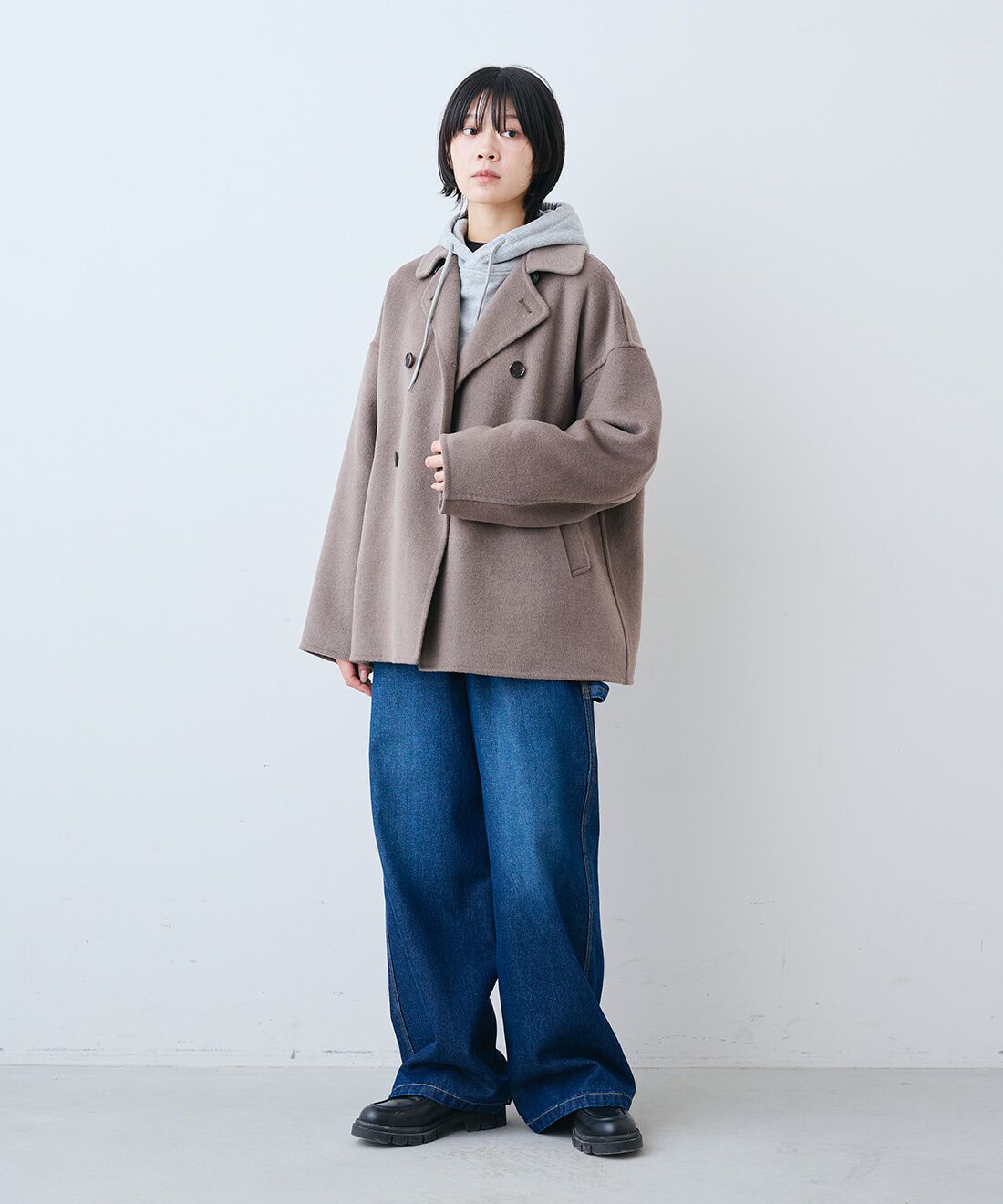 THREE FIFTY STANDARD［スリーフィフティースタンダード］|トンプキン裏毛スウェット パーカー〈杢グレー〉と11.5oz デニムのペインター パンツのコーディネート