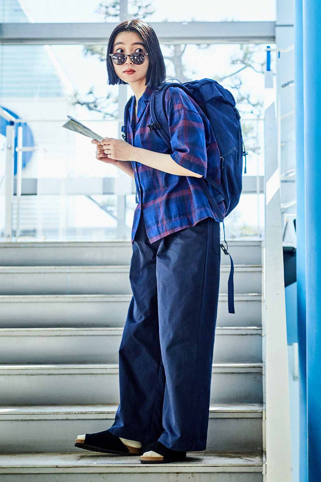 THREE FIFTY STANDARD|チェック柄 開衿シャツ〈ネイビー〉のコーディネート