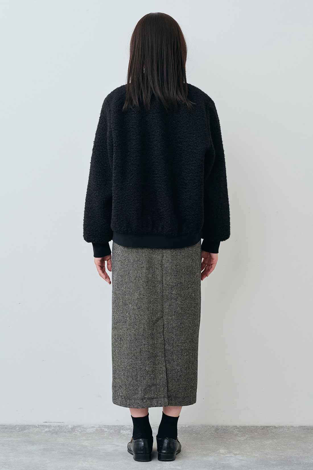 THREE FIFTY STANDARD［スリーフィフティースタンダード］|ボアジップアップブルゾン〈ブラック〉とシアークルーネックロングＴシャツ　ＴＦＳのコーディネート