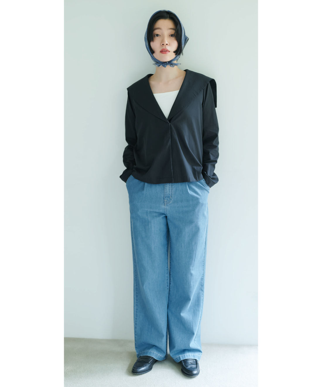 THREE FIFTY STANDARD［スリーフィフティースタンダード］|THREE FIFTY STANDARD　小谷 実由さんと作った 国産生地のセーラーシャツカーデジャケット〈ブラック〉