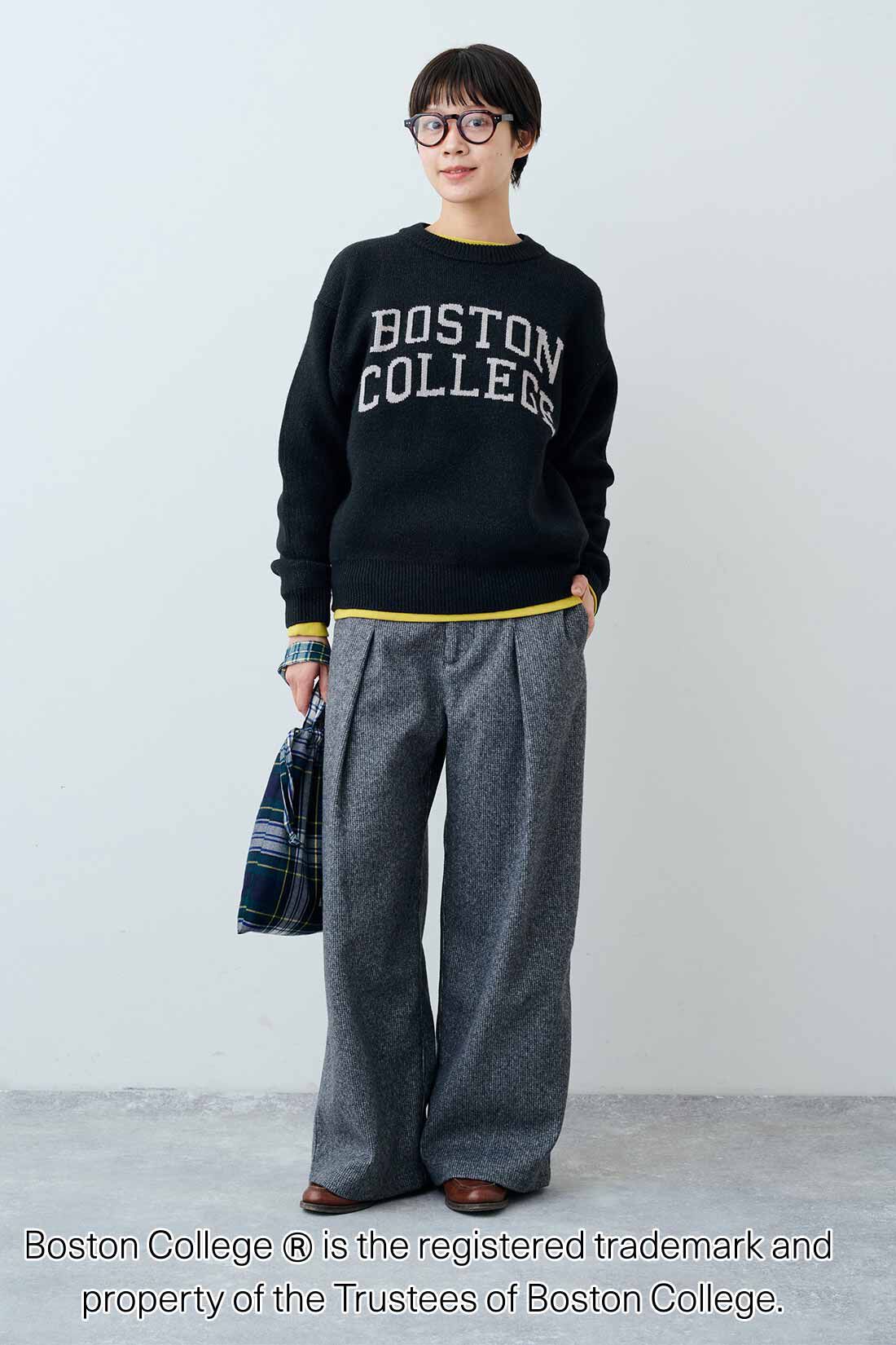 THREE FIFTY STANDARD［スリーフィフティースタンダード］|フライス編みのストレッチラグランスリーブTシャツの会と小谷 実由さんと作った チェック柄のワイドパンツ〈グレー〉のコーディネート|モデル身長：163cm 着用サイズ：M