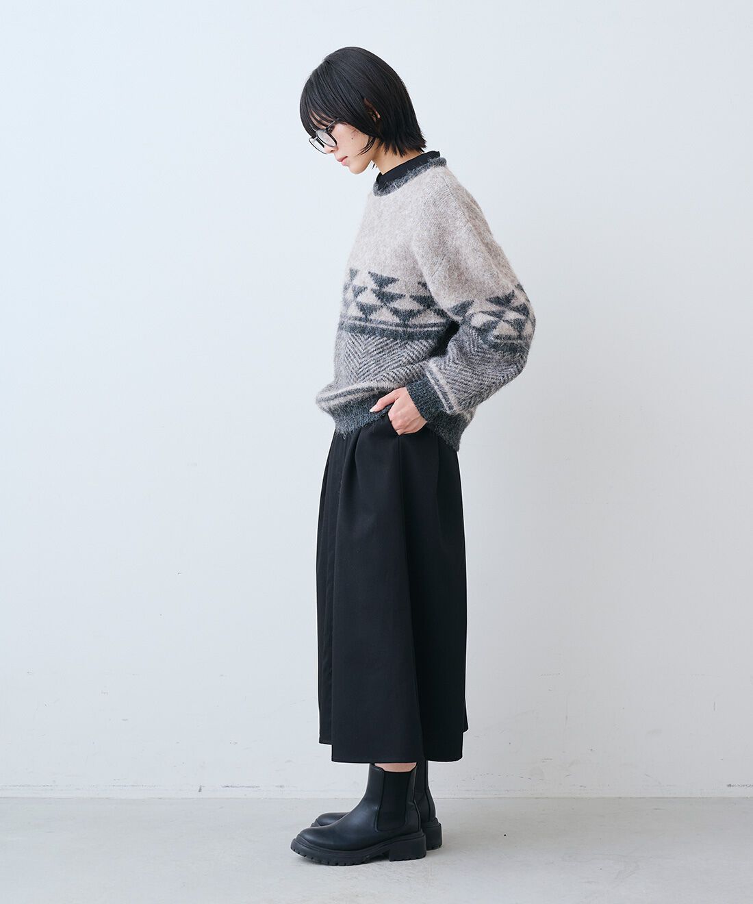 THREE FIFTY STANDARD|ウエストタックのブラック ワンピースのコーディネート