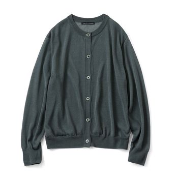 THREE FIFTY STANDARD［スリーフィフティースタンダード］ | 日本製 シアー クルーネック カーディガン 〈ダークグレー〉