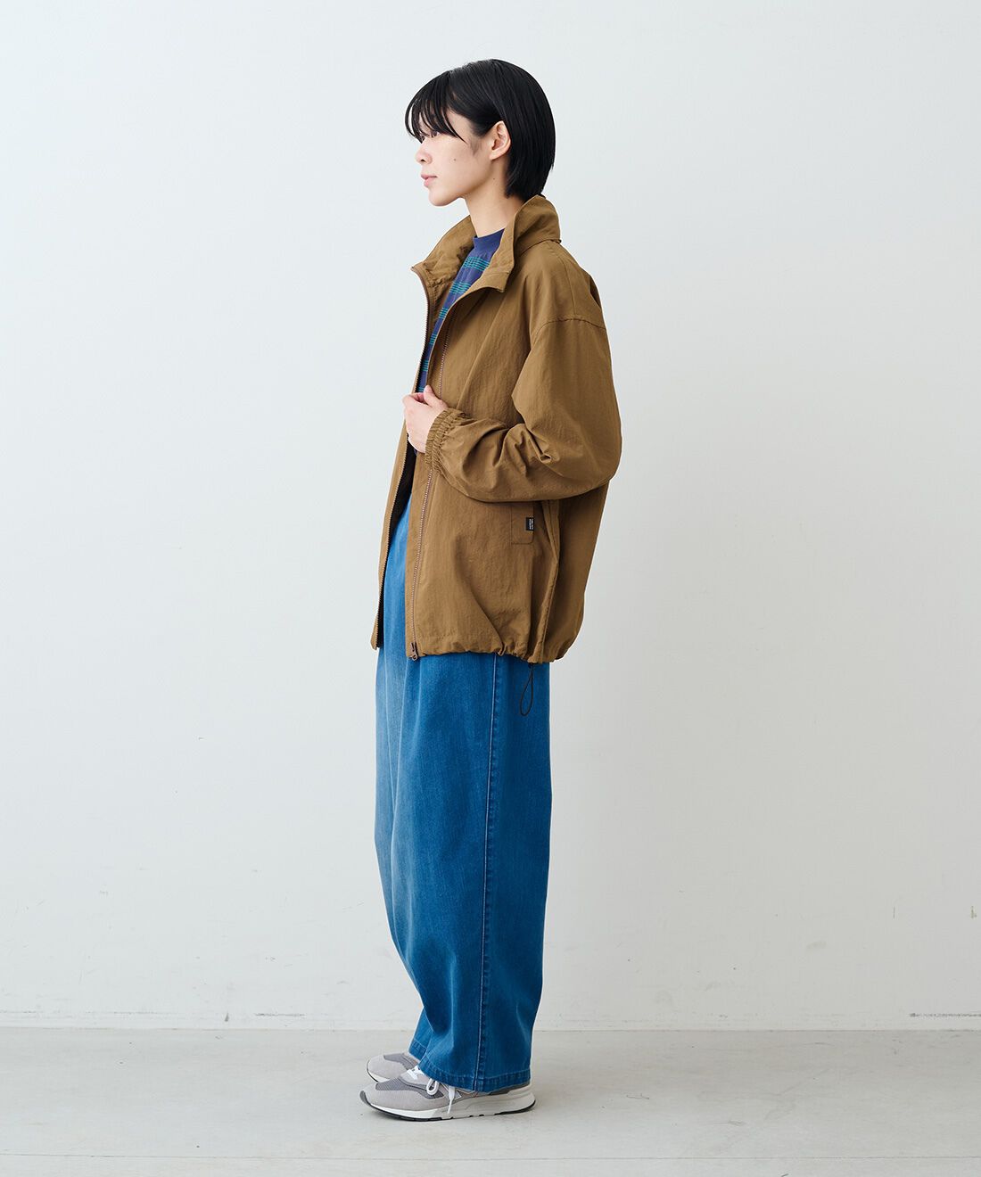 THREE FIFTY STANDARD|レトロなボーダーＴシャツ　ＴＦＳとラップデニムワイドパンツＴＦＳのコーディネート|モデル身長：163cm 着用サイズ：M