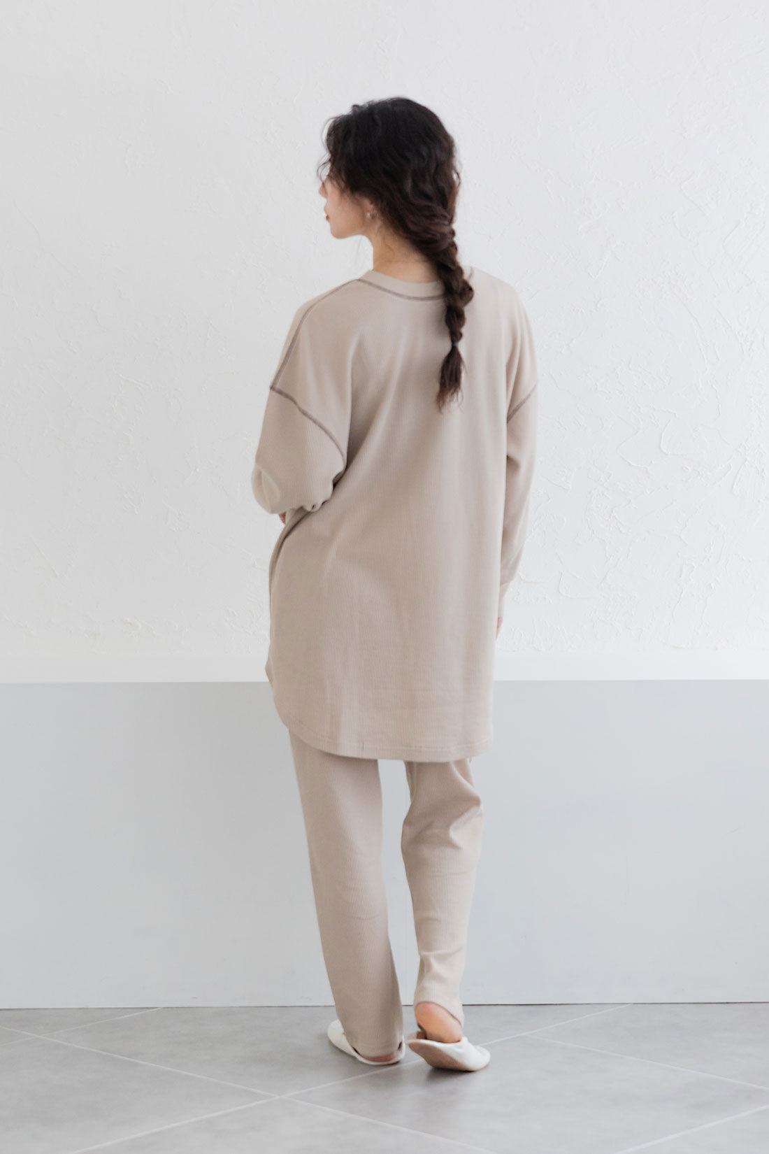 FELISSIMO Mama|Moredde　ワッフル素材のルームウェアセット〈ベージュ〉