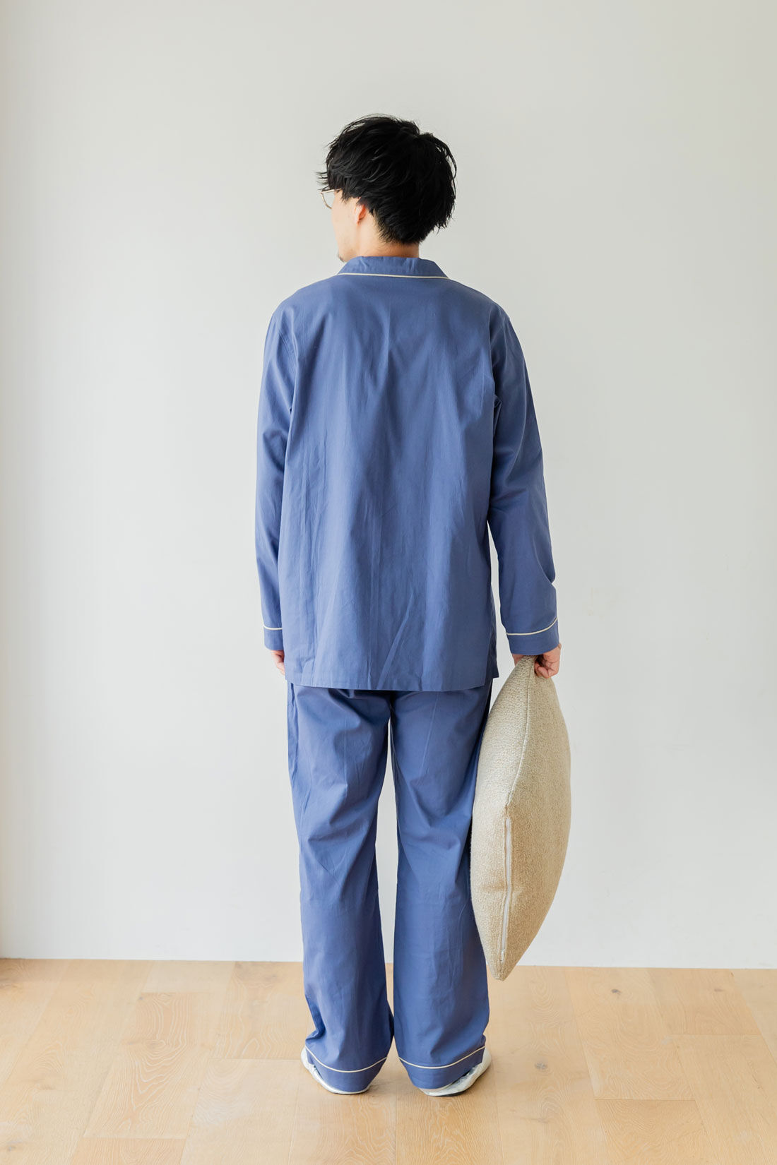FELISSIMO Mama|【パートナーとおそろい】Moredde　肌側の微起毛が心地いい　コットン１００％の前あきペアパジャマセット〈アッシュブルー〉