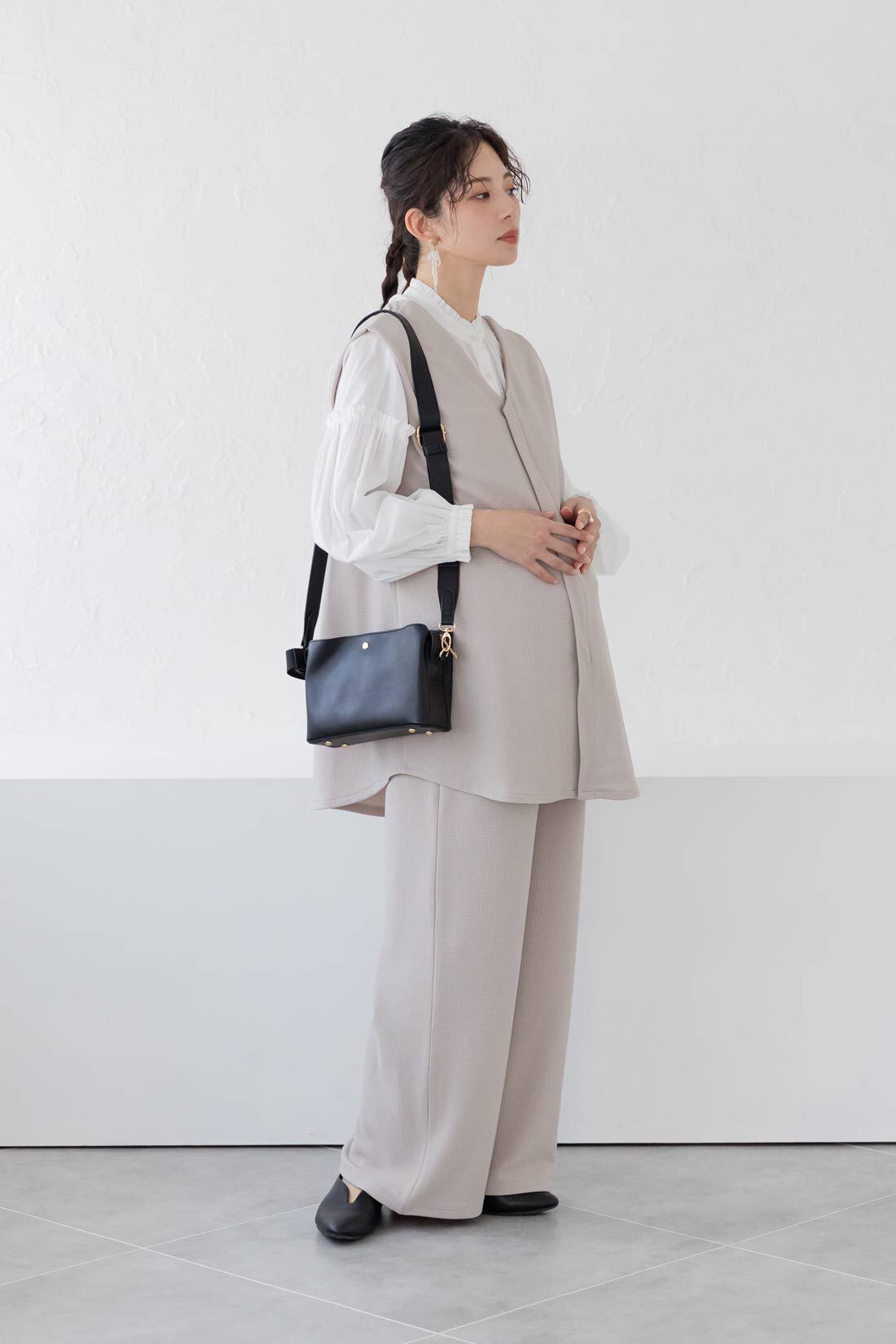 FELISSIMO Mama|Moredde　マタニティから産後も使える　２－ＷＡＹカットソーセットアップ〈グレージュ〉