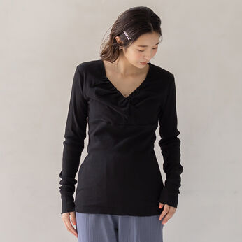 フェリシモMama | 綿100％ エニワイズ加工 カシュクール 授乳インナートップス 〈ブラック〉