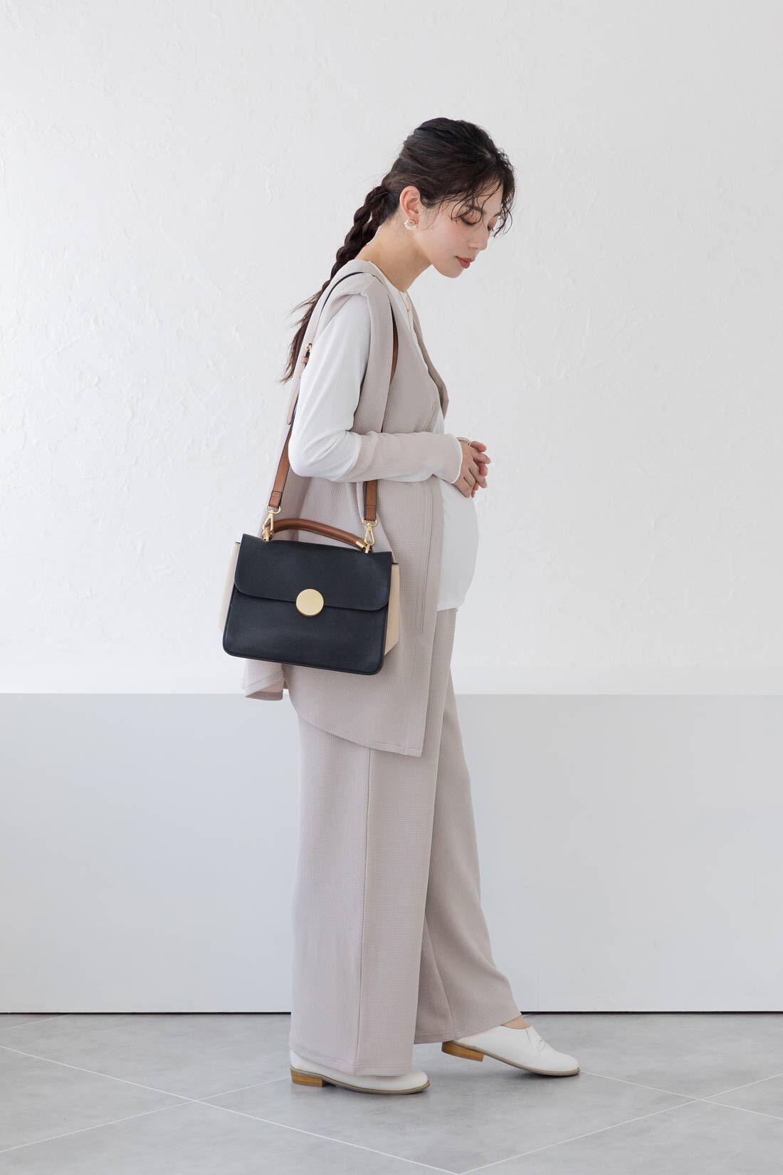 FELISSIMO Mama|Moredde　マタニティから産後も使える　２－ＷＡＹカットソーセットアップ〈グレージュ〉