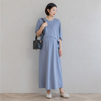 FELISSIMO Mama | 授乳かんたん カットソー ワンピース 〈グレイッシュブルー〉
