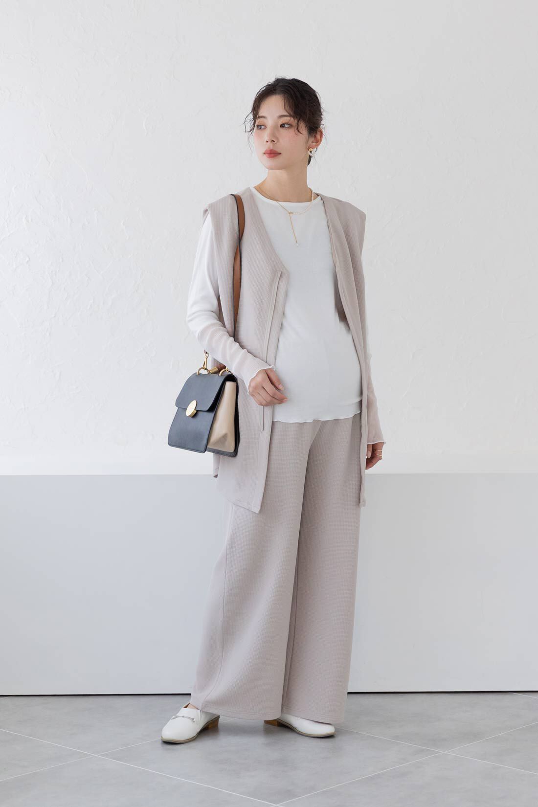 FELISSIMO Mama|Moredde　マタニティから産後も使える　２－ＷＡＹカットソーセットアップ〈グレージュ〉