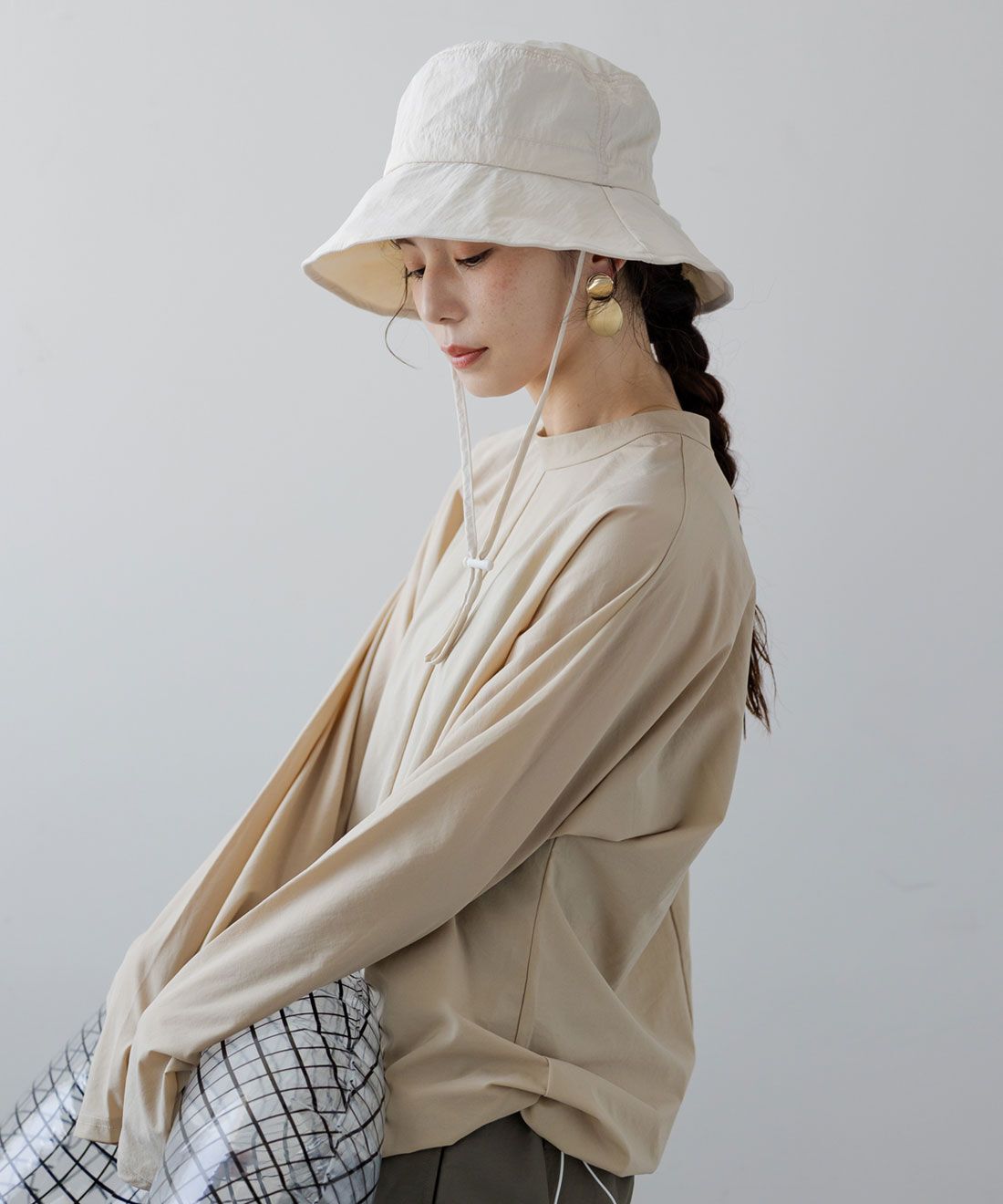 FELISSIMO Mama|Moredde　UV98％カット＆撥水加工　持ち運びがらくちんなつば広ブリムハット〈アイボリー〉