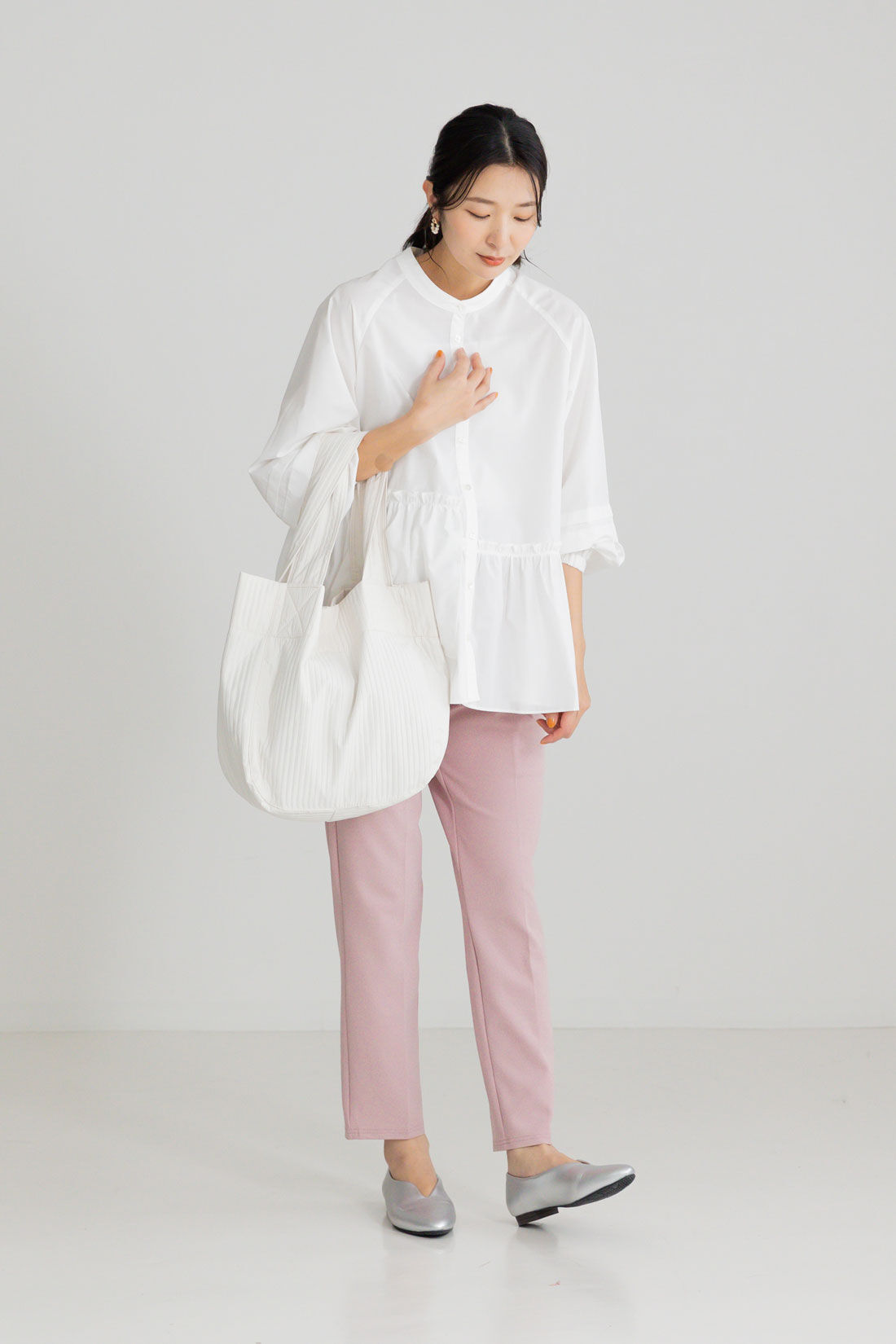 FELISSIMO Mama|［Mama select］マタニティ・産後使える　伸びやかスムーステーパードパンツ〈ピンク〉|model:H167　着用サイズ１（マタニティM）