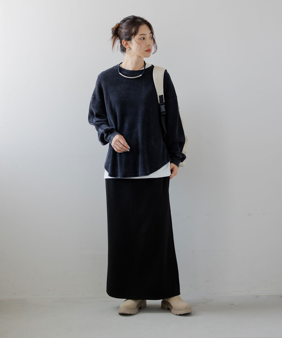 FELISSIMO Mama|Ｍｏｒｅｄｄｅ　産前産後使える　あったか裏起毛スカート〈ブラック〉