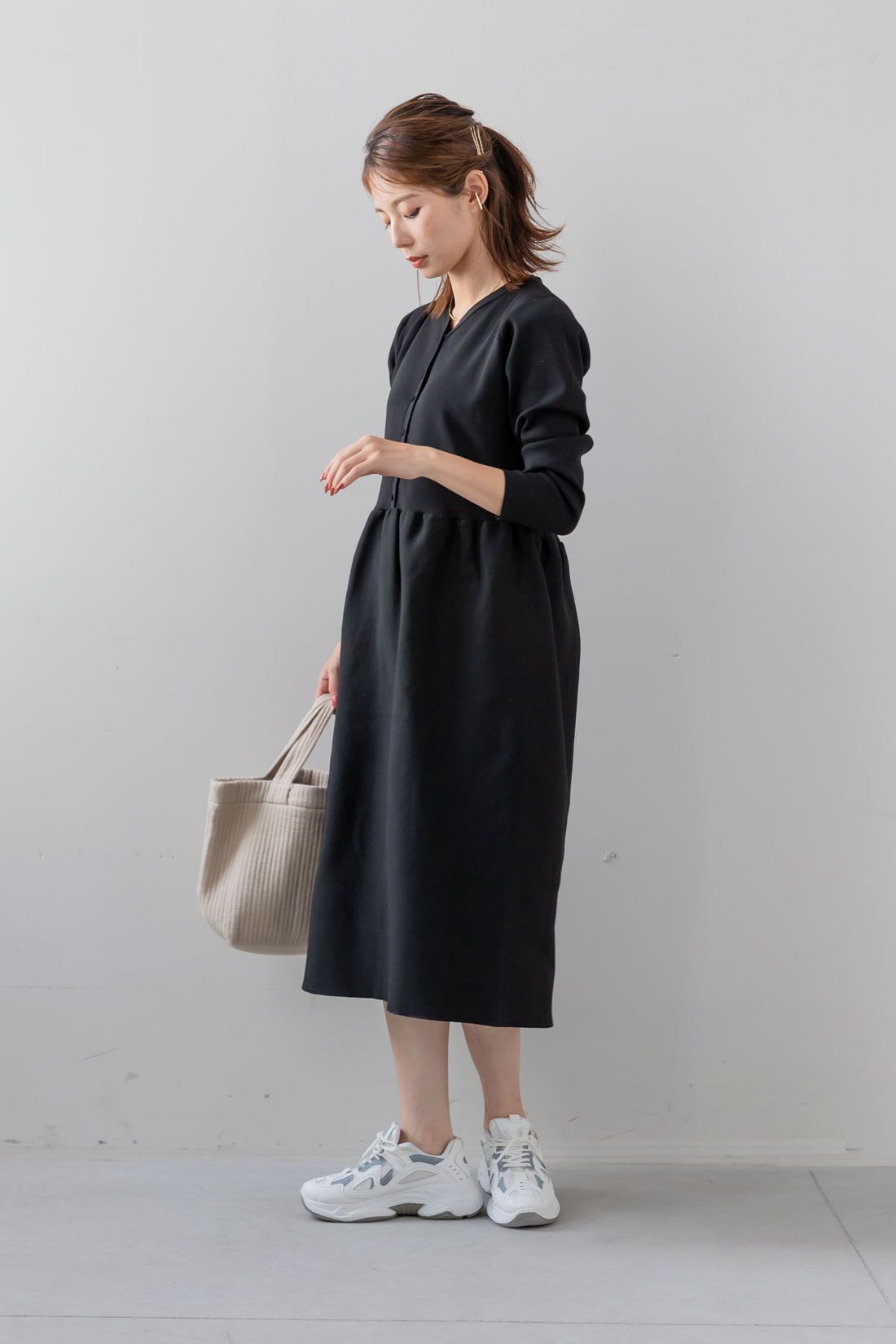 FELISSIMO Mama|Moredde　バウンドニットのブラックニットワンピース
