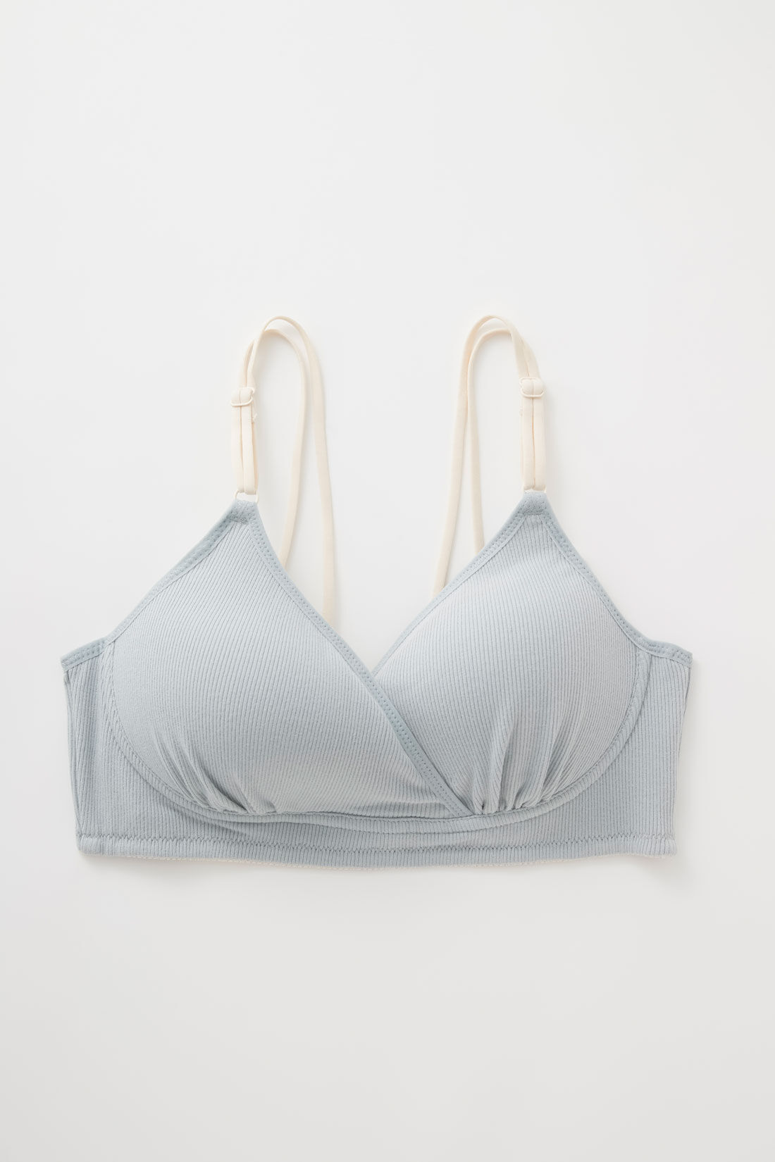 FELISSIMO Mama|［Mama select］産前・産後使える　ストラップが伸びて授乳しやすい　リブ素材のカシュクール授乳ブラジャー〈ライトグリーン〉