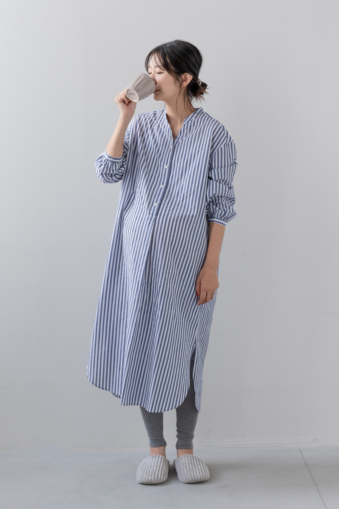 FELISSIMO Mama|Moredde　マタニティから産後も使える　心地いい素材のおなかすっぽりレギンス〈杢グレー〉|model:H167　モデル用Mサイズ　総丈+3cm