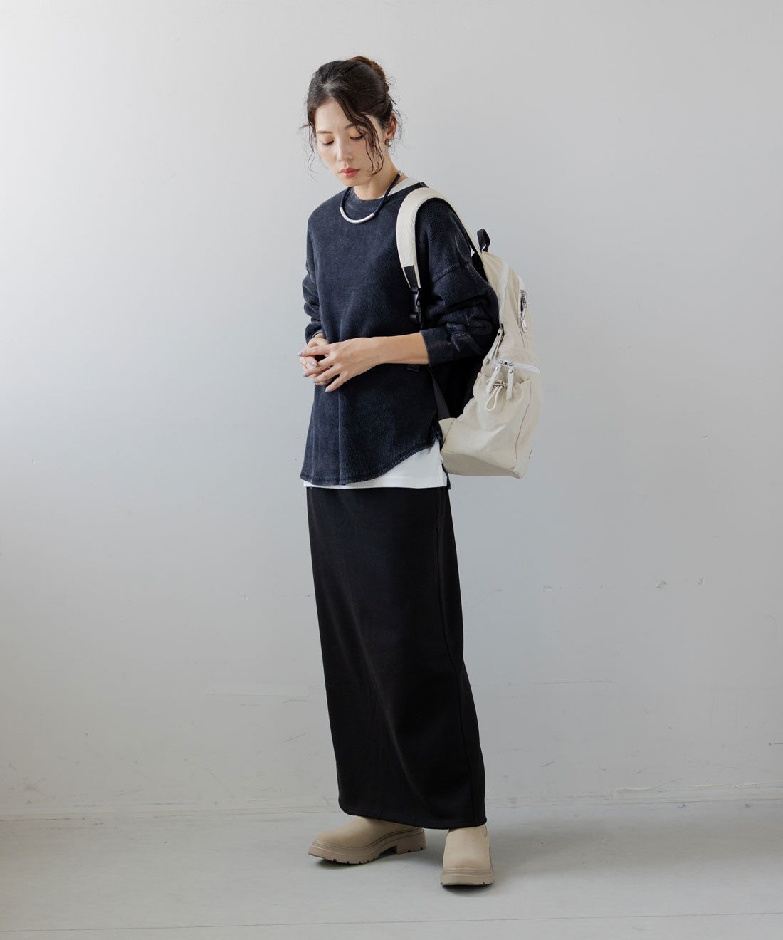 FELISSIMO Mama|Ｍｏｒｅｄｄｅ　産前産後使える　あったか裏起毛スカート〈ブラック〉