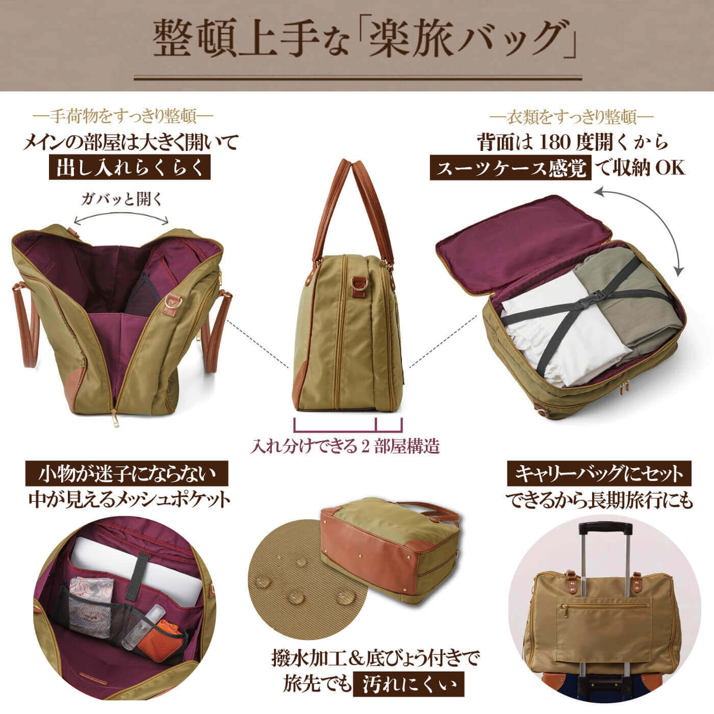 L'AMIPLUS［ラミプリュス］|ラミプリュス きれいめ上品 ガバッと開いて一目瞭然！ 180度オープン部屋が便利なトラベルボストンバッグ