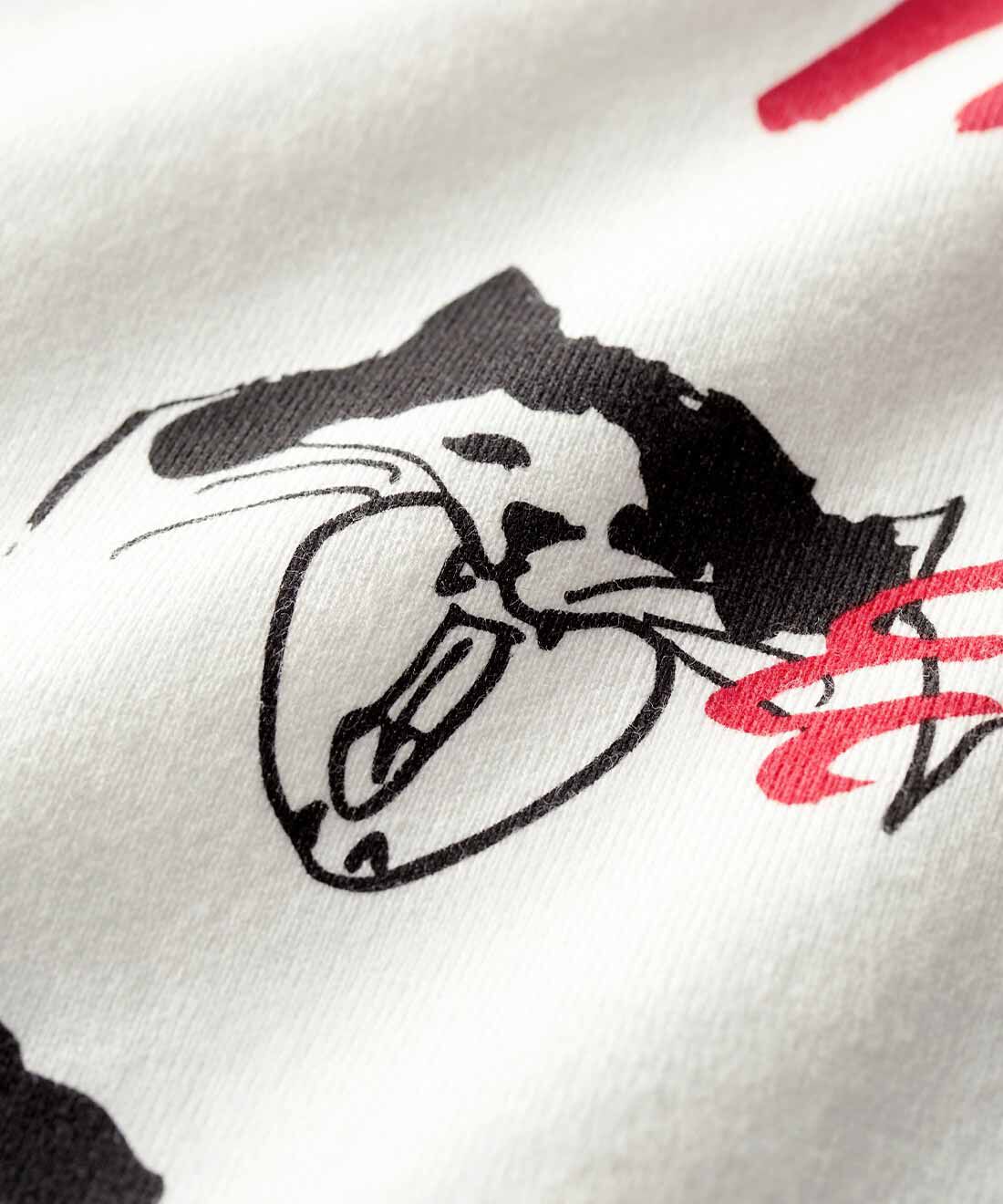 L'AMIPLUS［ラミプリュス］|ラミプリュス×幸生窯 ミャーとしあわせを願う オーガニックコットンTシャツ by LOVE＆PEACE PROJECT〈ホワイト〉|しっかりした生地感のオーガニックコットンに何とも言えないほっこりした表情の縁起のよい「ハチワレ猫」をプリントしました。