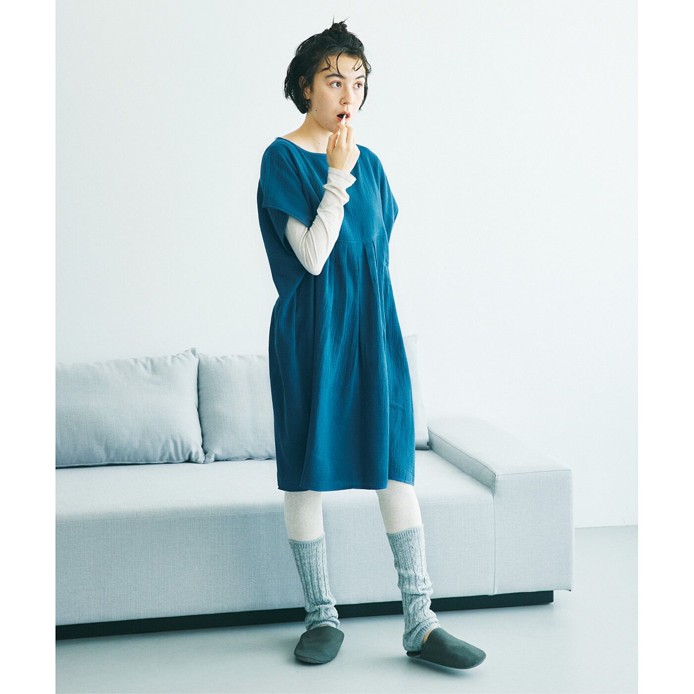 L'AMIPLUS［ラミプリュス］|ラミプリュス　ダブルガーゼで透けにくい　胸もと４重ガーゼ仕立ての湯上がりチュニックワンピースの会