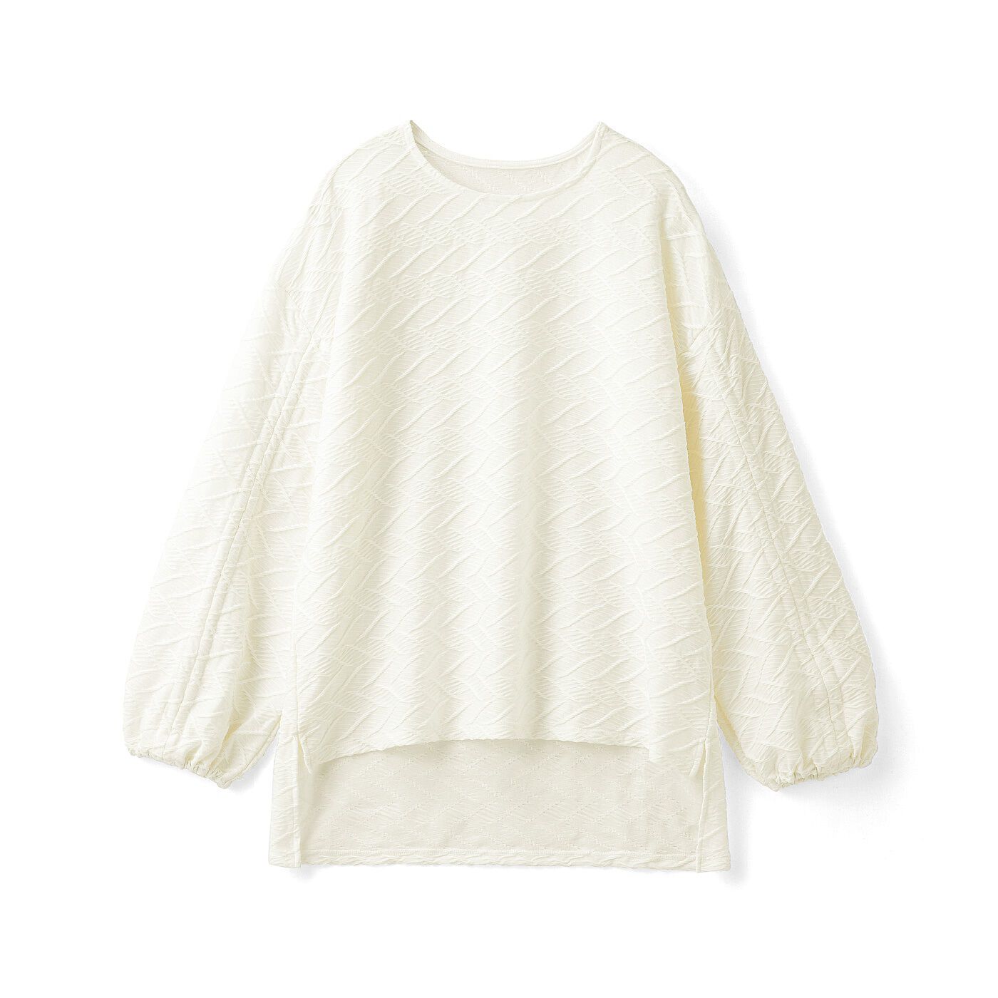 L'AMIPLUS|ラミプリュス　隠しドロストでクシュッ！　袖デザインも重ね着も楽しめる伸びやか素材のきれいＴブラウスの会|〈ホワイト〉