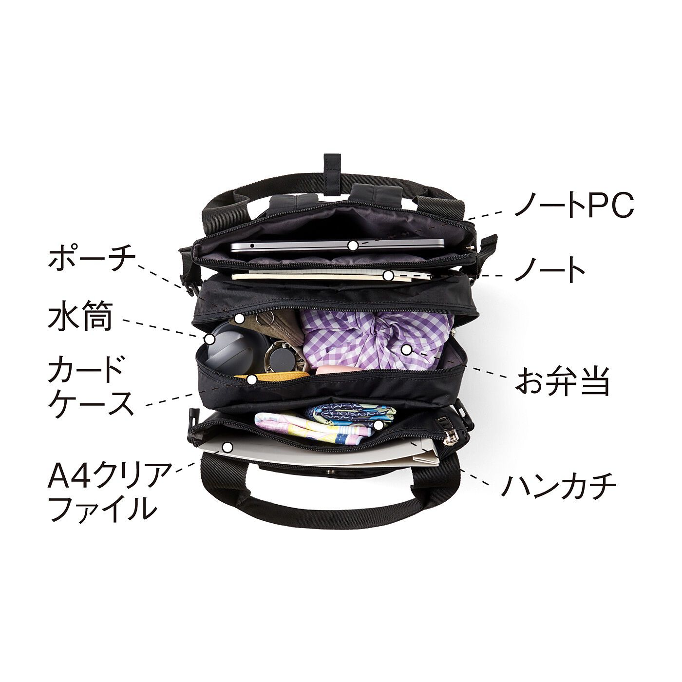 L'AMIPLUS［ラミプリュス］|ラミプリュス　パソコン部屋がある　5層レイヤード撥水（はっすい）リュック|こんなに入ります。