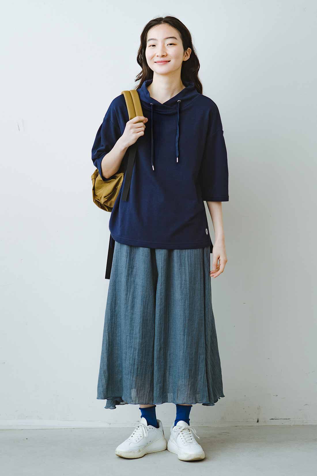 frauglatt|スカート見えふんわり軽いガーゼパンツのコーディネート