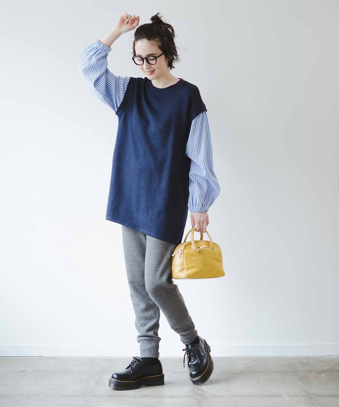 frauglatt|すっきり見えのニットベスト重ね着風チュニックのコーディネート