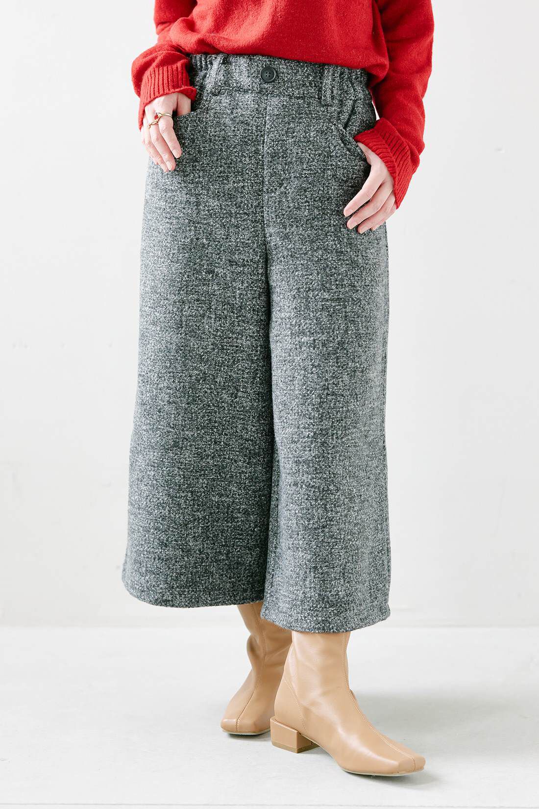 IEDIT|ふんわり ヤク混 ウォッシャブル ニット トップス 赤のコーディネート|【着用サイズ】パンツ：SP