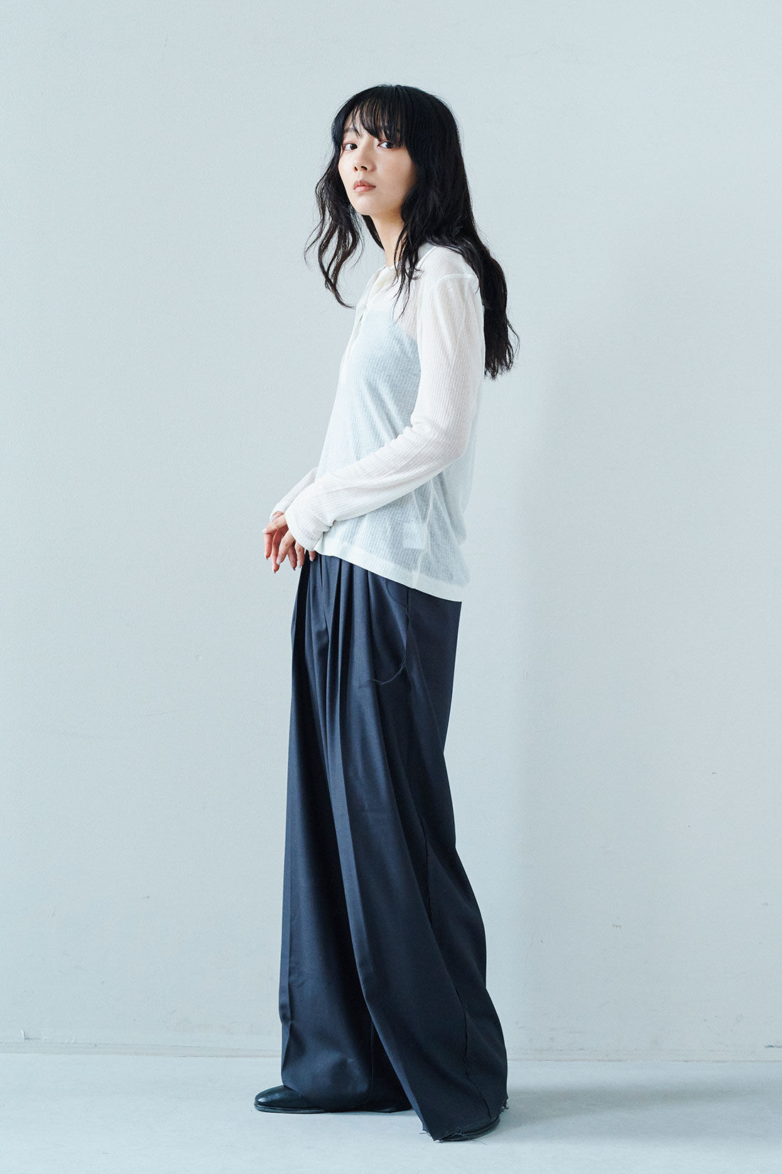 フェリシモファッションニュース|韓国セレクト JANEBIRKIN 肌触りのよいウールポロ〈ホワイト〉【WEB LIMITED ITEMS】|モデル身長：163cm