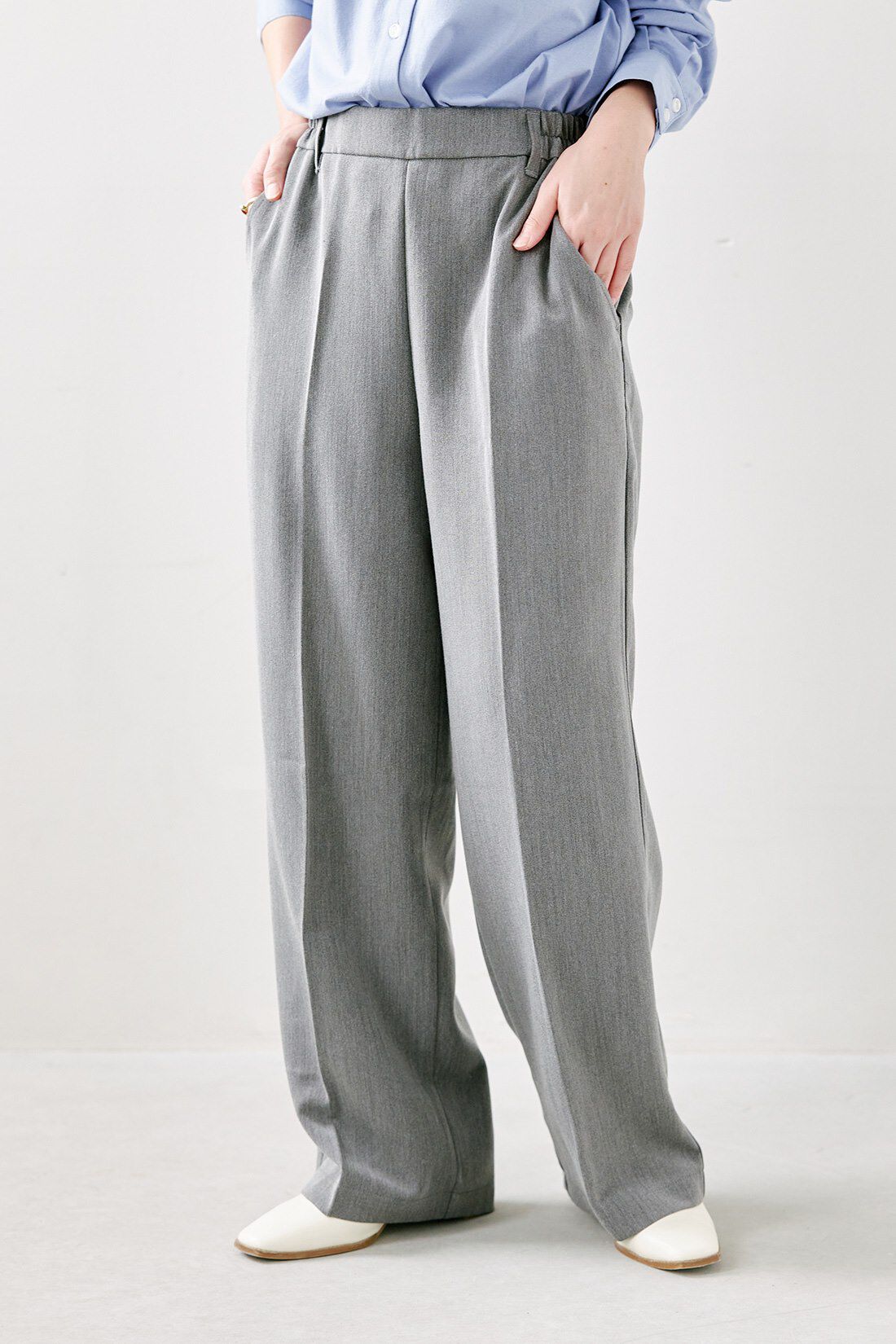 Live in  comfort|着心地らくちんな伸びるシャツ　リブインのコーディネート|【着用サイズ】パンツ：MP