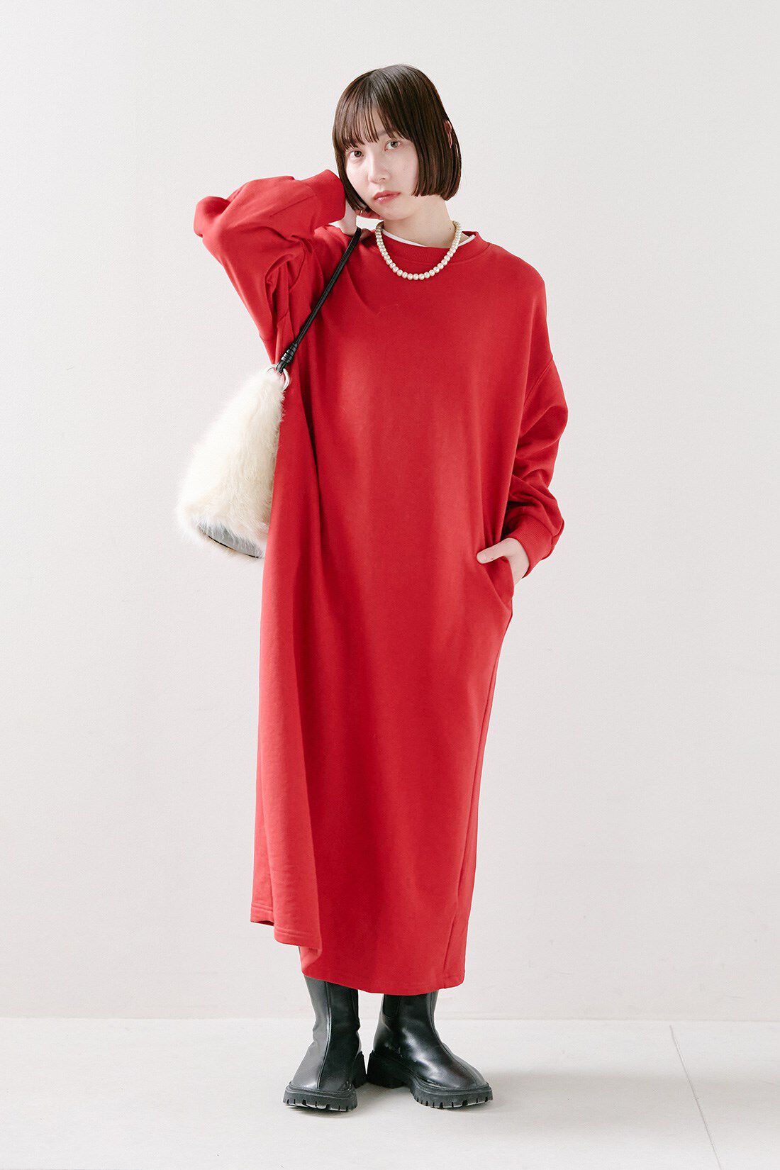 THREE FIFTY STANDARD|栞里ちゃんつくったデザインワンピ〈ＲＤ〉リブインのコーディネート|【着用サイズ】ワンピース：MP