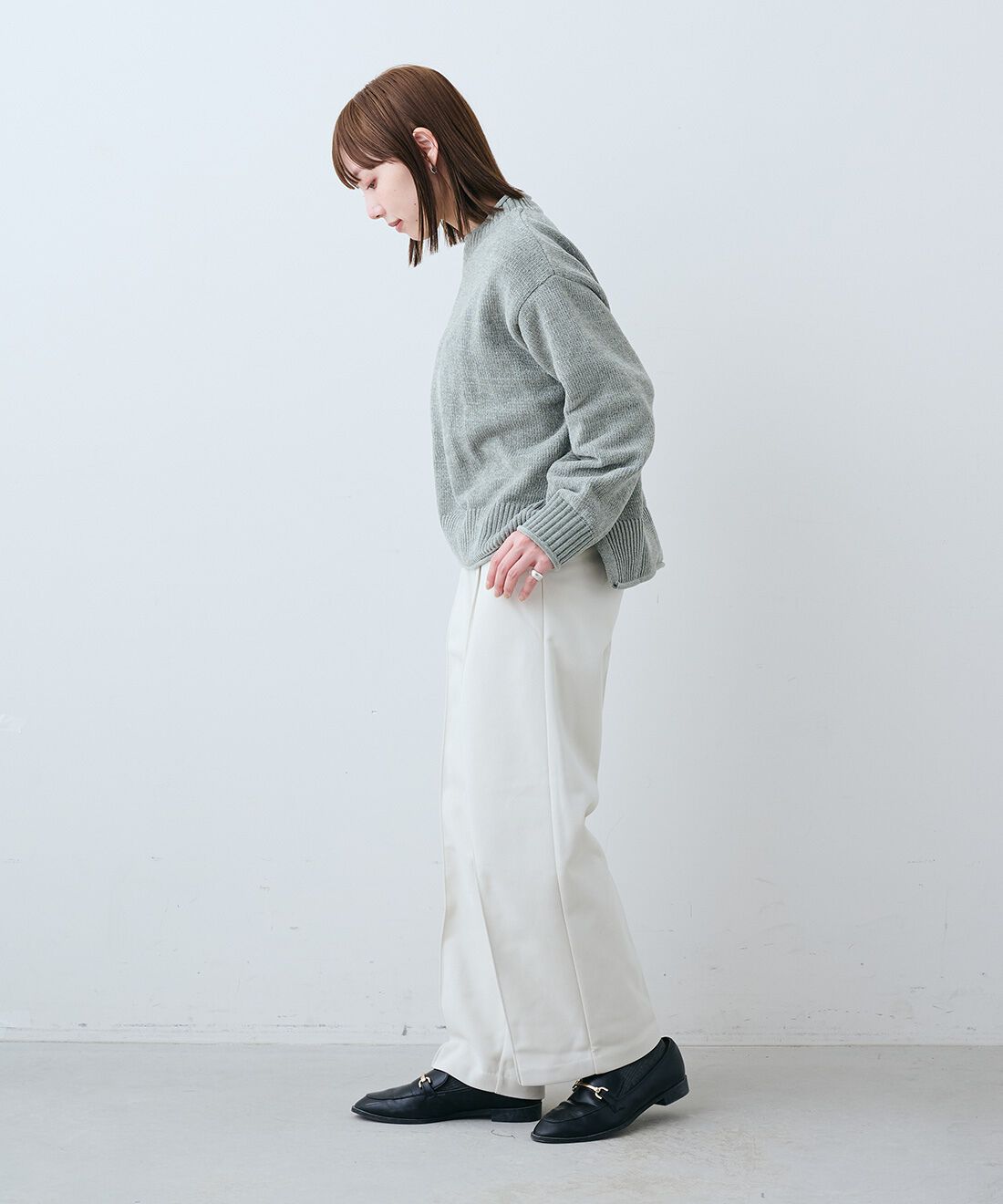 IEDIT［イディット］|なめらかモールニット〈グリーン〉ＩＥのコーディネート