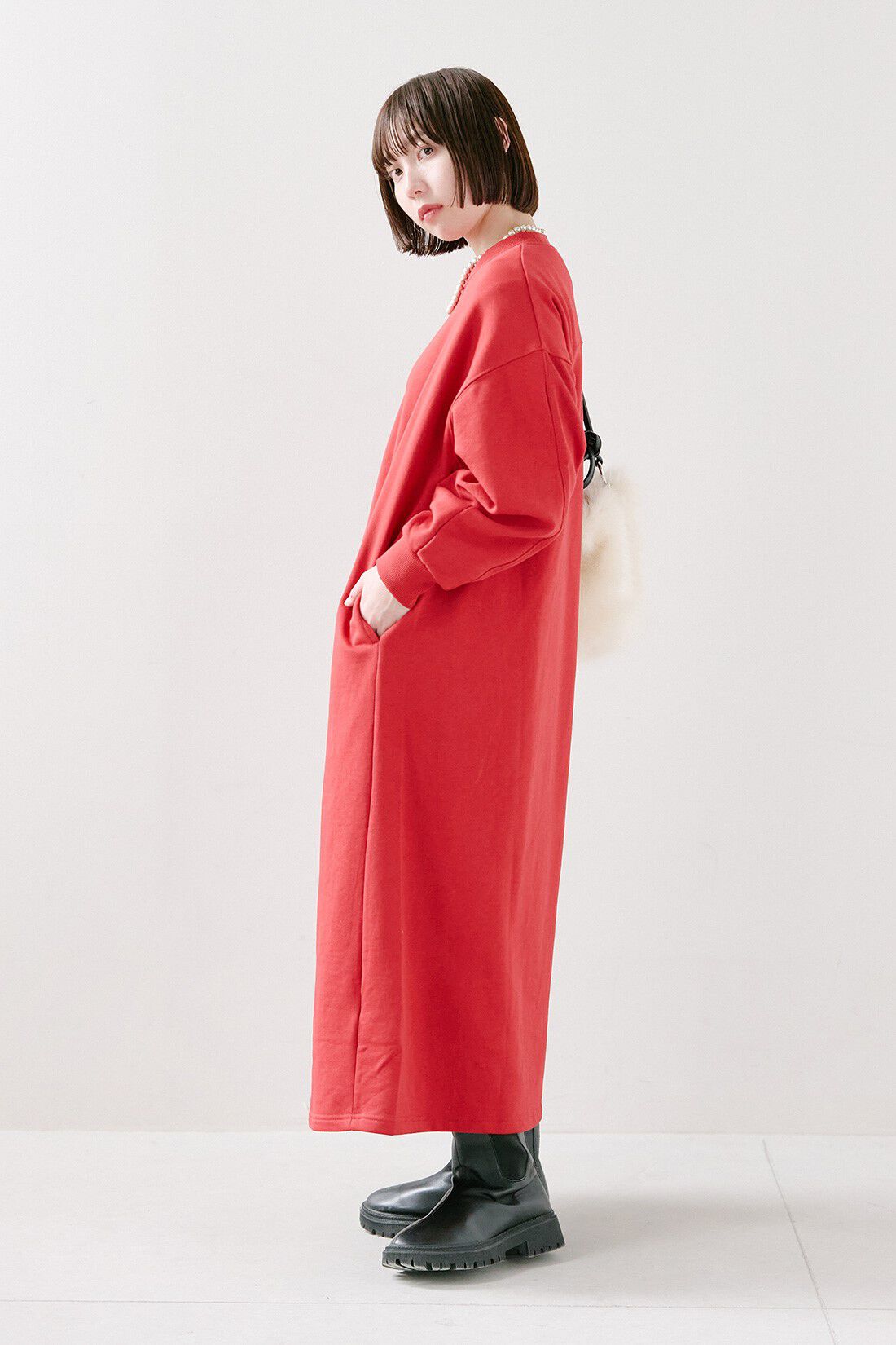 THREE FIFTY STANDARD|栞里ちゃんつくったデザインワンピ〈ＲＤ〉リブインのコーディネート|【着用サイズ】ワンピース：MP