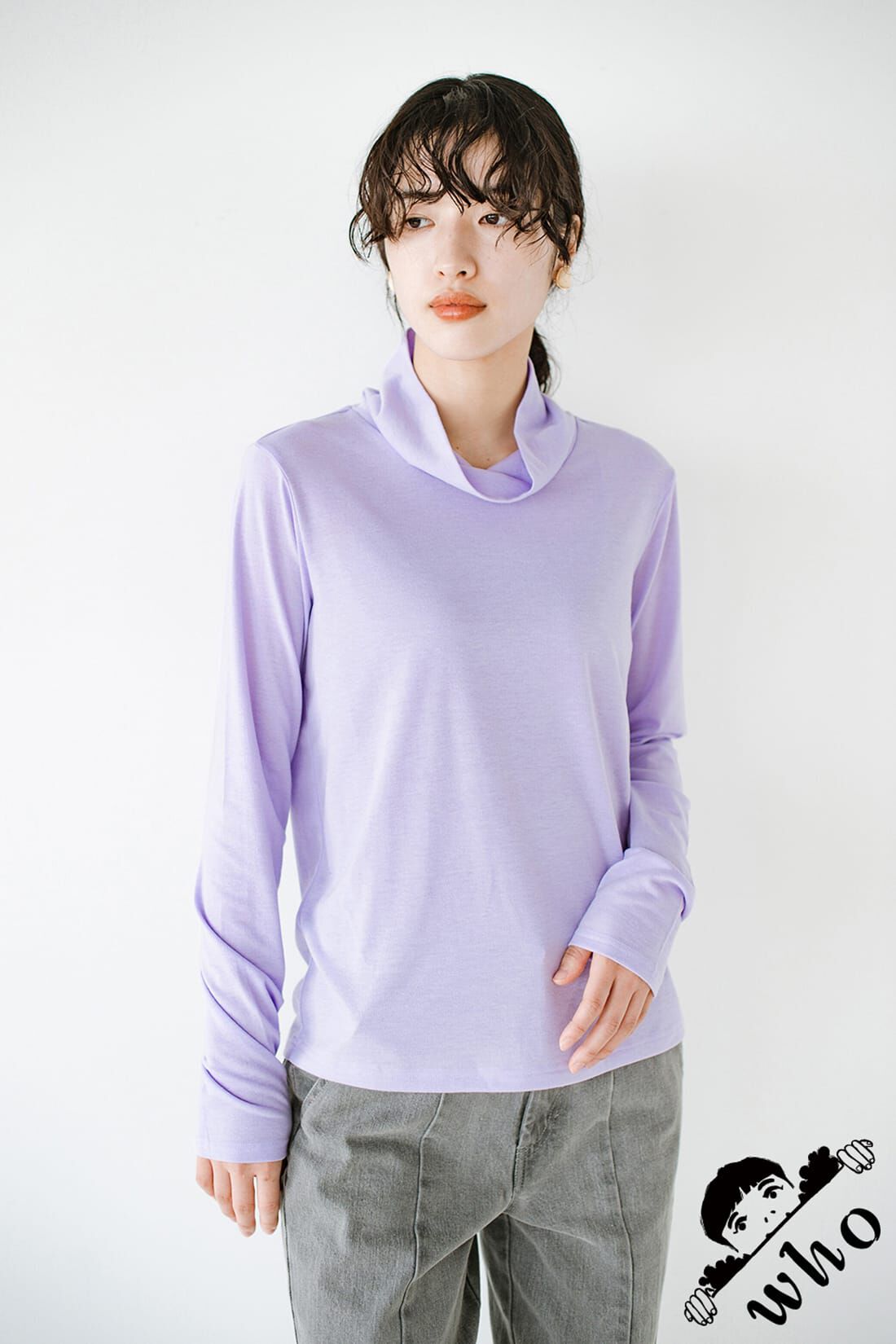 haco!［ハコ］|ｈａｃｏ！　重ね着上手になれる鍵！首元も着心地も苦しくなくコーデがそっと華やぐ　軽やか素材のタートルネックカットソートップスｂｙ　ｗｈｏ　ｍａｄｅ　ｍｅ〈ラベンダー〉