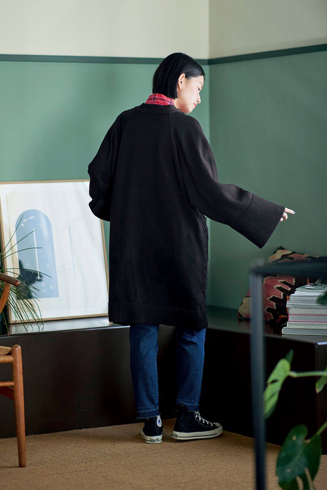 フェリシモギフトショップ|サニークラウズ 振袖カーディガン〈レディース〉黒|身長162cm/トップスMサイズ