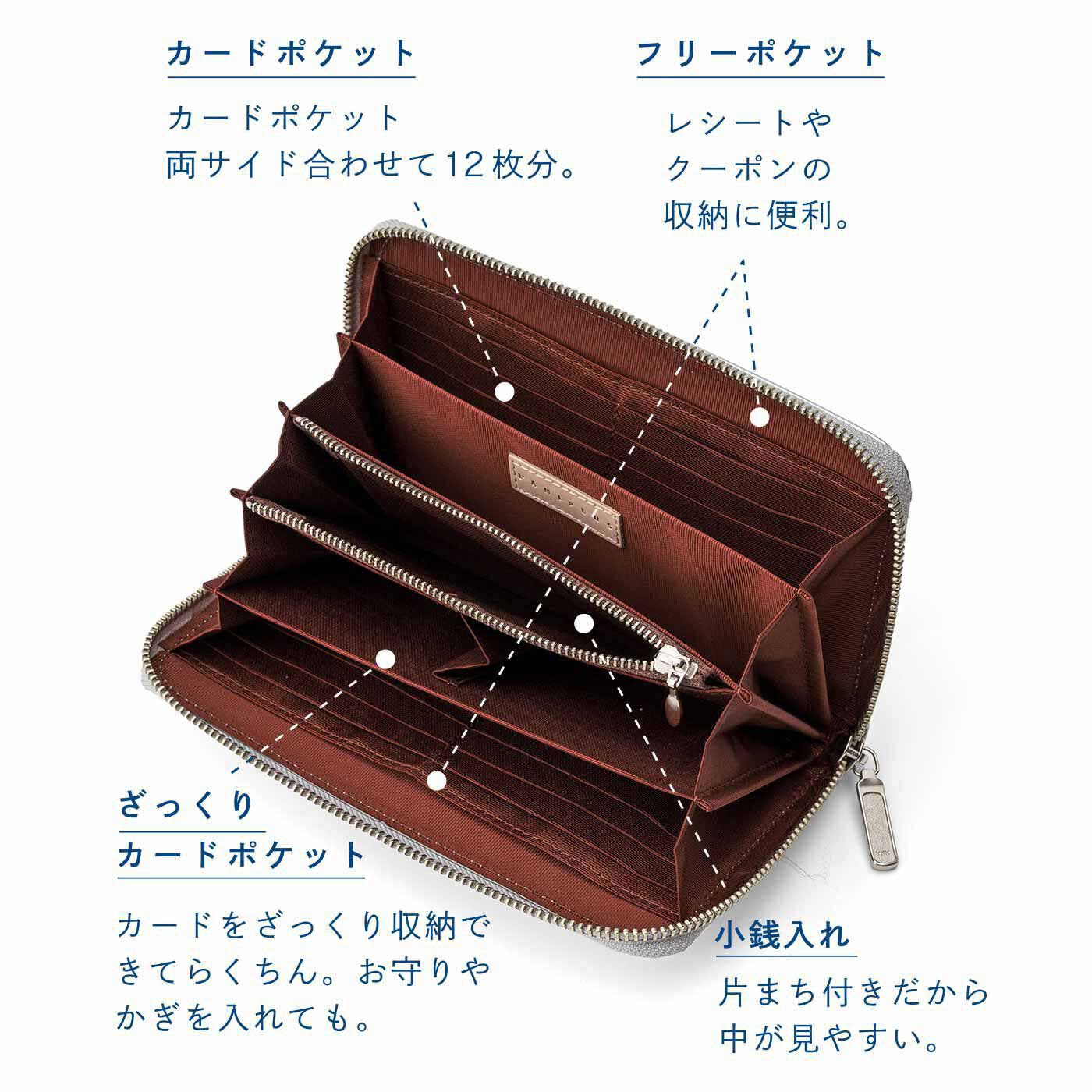 フェリシモギフトショップ|ラミプリュス　幸運を呼び込む艶（つや）めき本革 じゃばら仕分けで整とん美人長財布〈シルバーデイジー〉