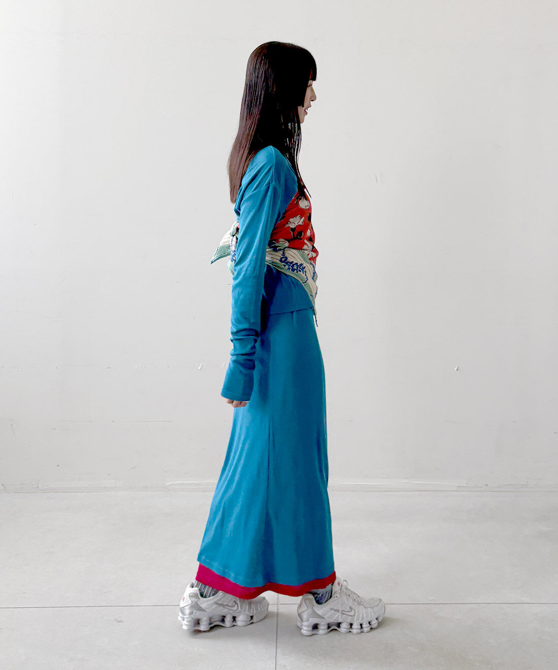 mensha!|〈ガーゼ〉カットソー タートルネックと〈ガーゼ〉カットソー レイヤードスカートとフラッフィーガーゼアームウォーマー(コットンチュール×内側シルク)と[初回お試し209円OFF]大判ダブルガーゼスカーフのコーディネート