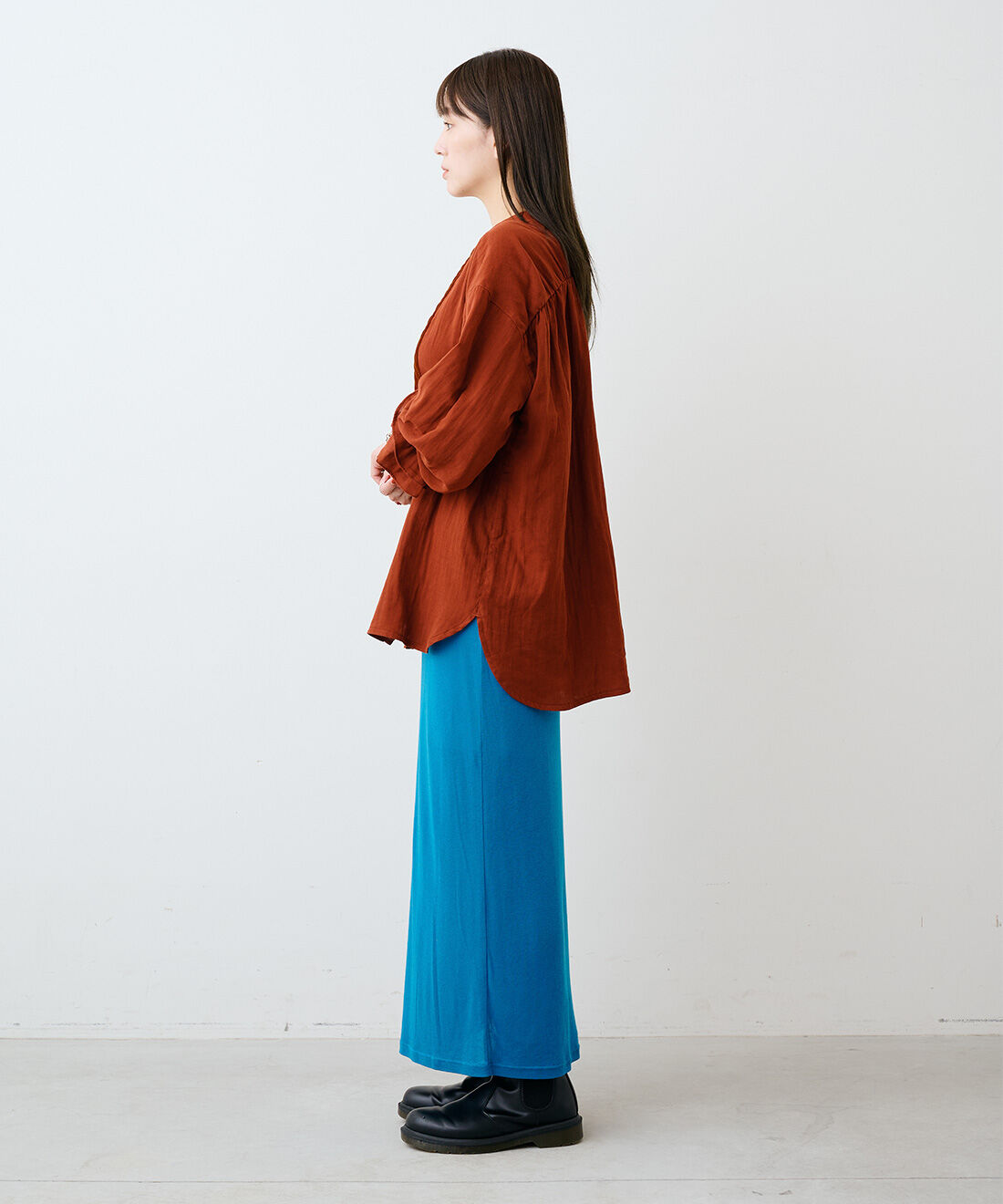 mensha!|ベロアブザムのキャンディースリーブ ガーゼブラウスと〈ガーゼ〉カットソー レイヤードスカートのコーディネート