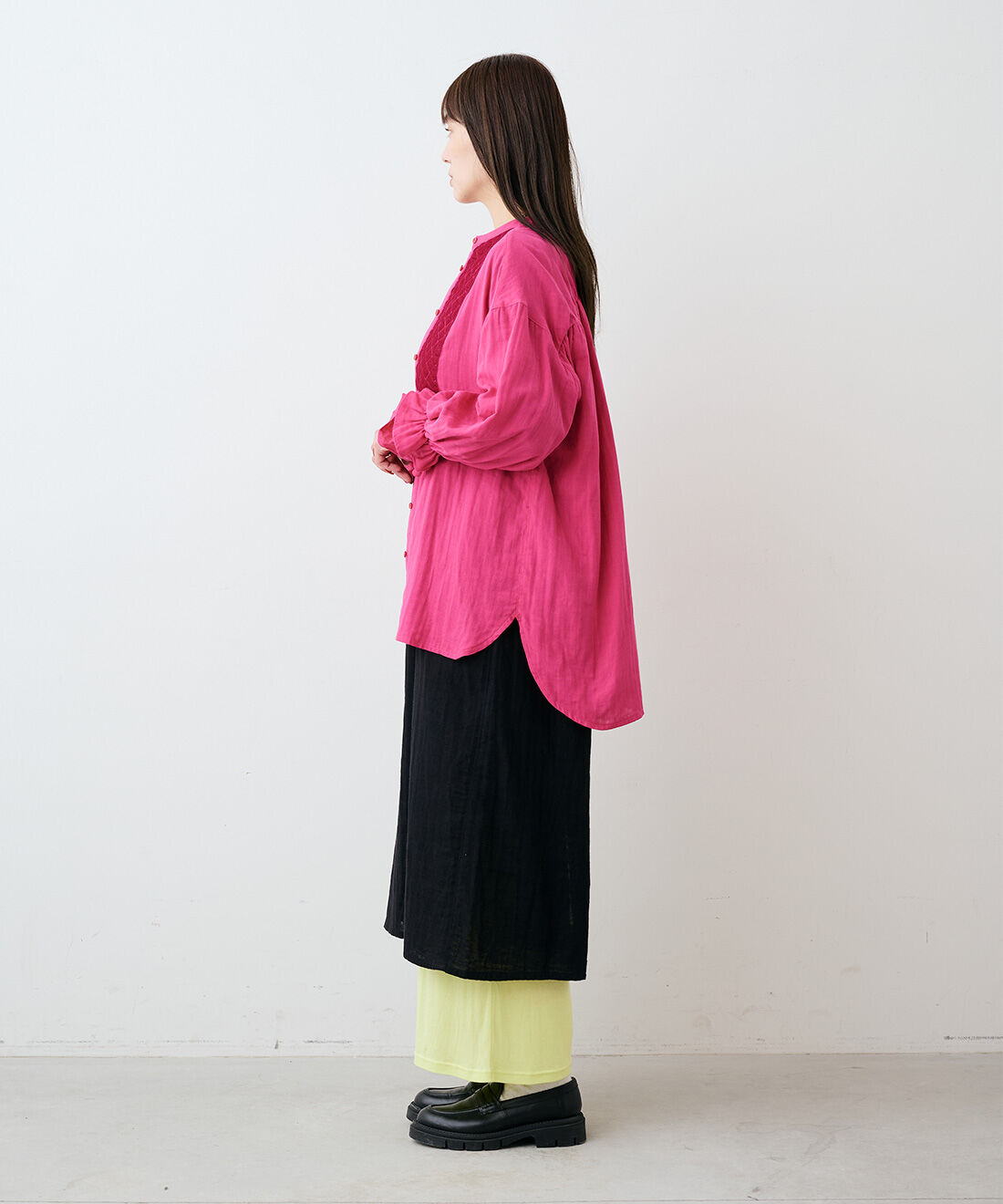 mensha!|ベロアブザムのキャンディースリーブガーゼブラウス〈mensha!ピンク〉と[いっしょ買いで 220円OFF] ガーゼ スカートと〈ガーゼ〉カットソー レイヤードスカートのコーディネート