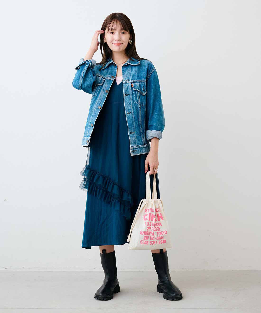 mensha!|ガーゼにチュールを重ねた ドレスアップワンピースと〈ガーゼ〉カットソー レイヤードスカートのコーディネート