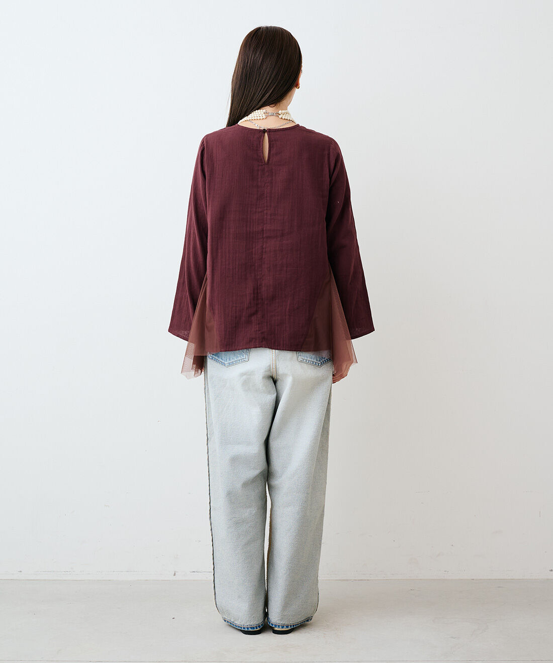 mensha!［メンシャ！］|mensha! ガーゼとチュールのサイドフレアートップスの会