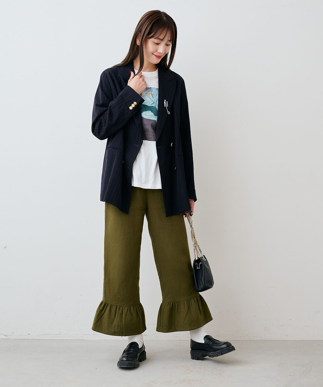 mensha!［メンシャ！］|mensha!　ネグリジェ気分 コットン微起毛 ヘムフリルワイドパンツの会|モデル身長：169cm　着用サイズ：M