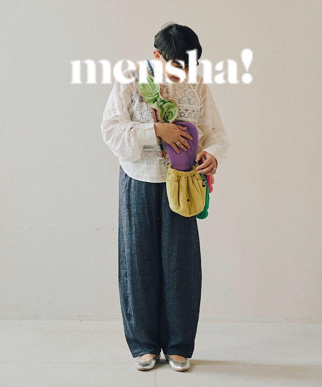 mensha!［メンシャ！］|mensha!　まるでデニム！？ 軽くてやわらかいデニガーゼパンツの会|モデル身長 ：162cm 着用サイズ ：M
