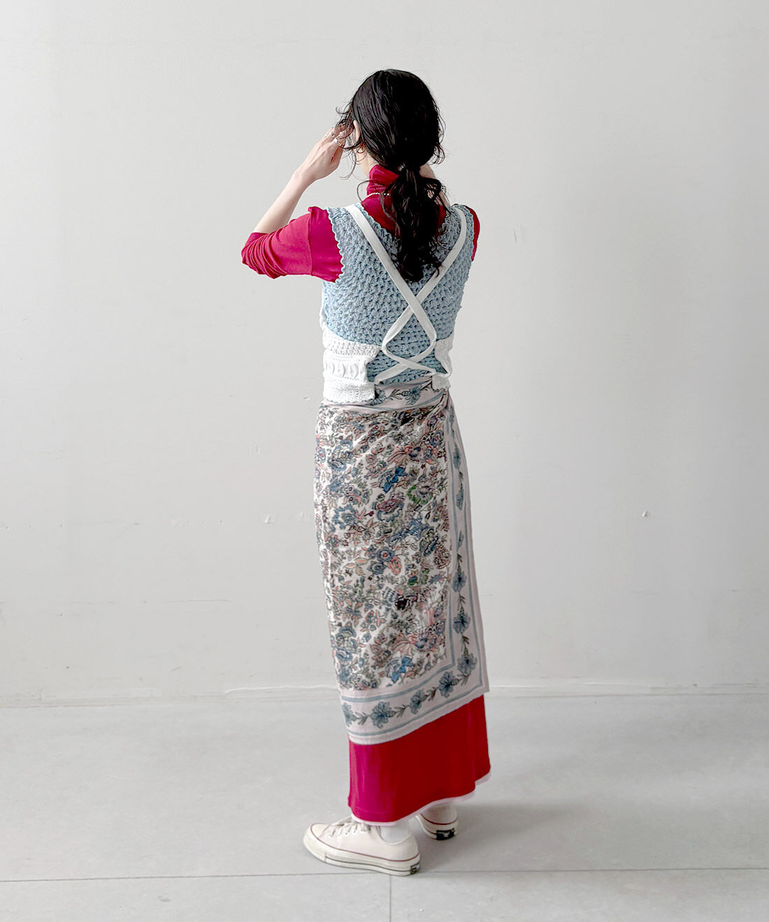 mensha!|〈ガーゼ〉カットソー タートルネックと〈ガーゼ〉カットソー レイヤードスカートと[初回お試し209円OFF]大判ダブルガーゼスカーフのコーディネート