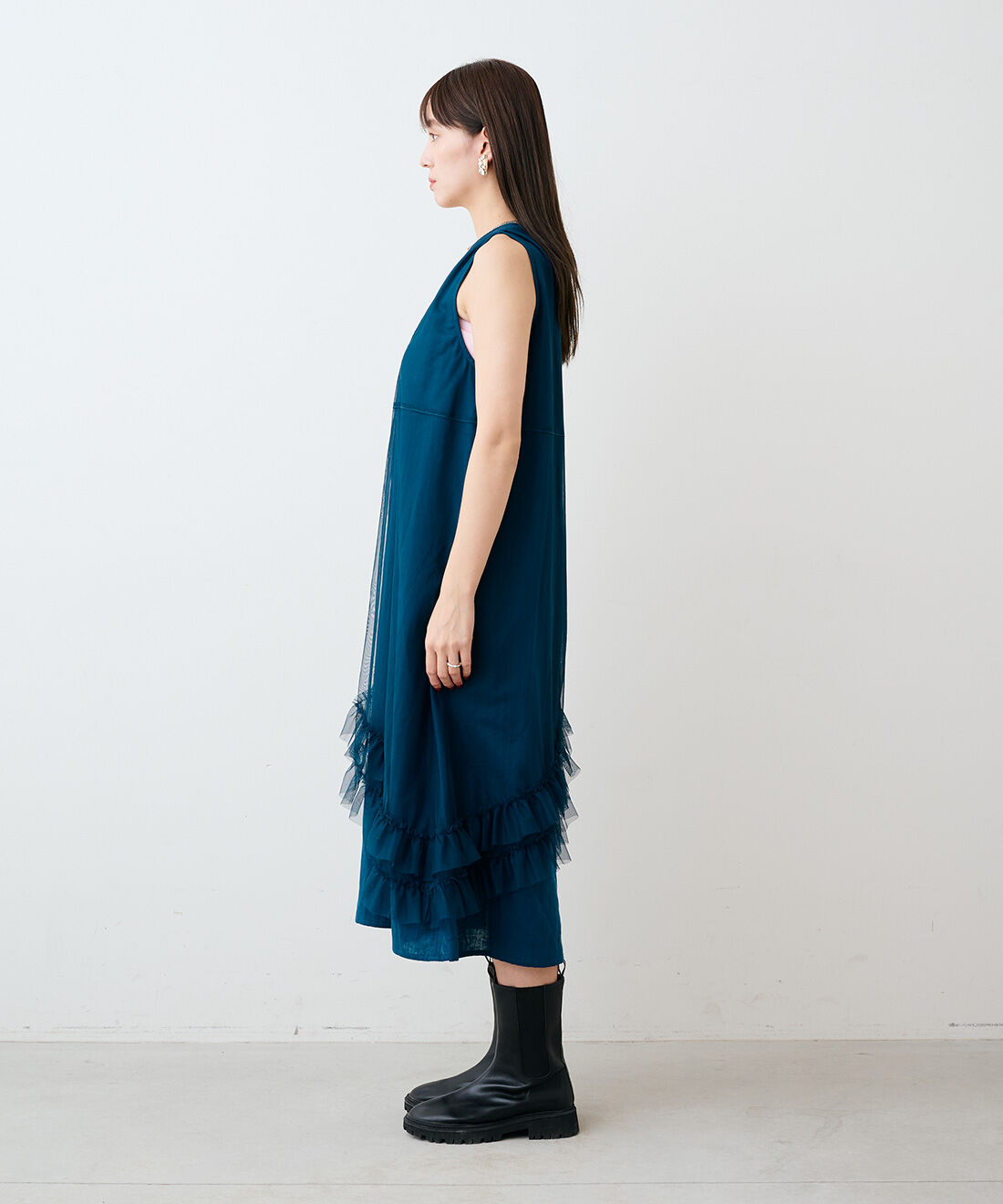 mensha!|ガーゼにチュールを重ねた ドレスアップワンピースと〈ガーゼ〉カットソー レイヤードスカートのコーディネート