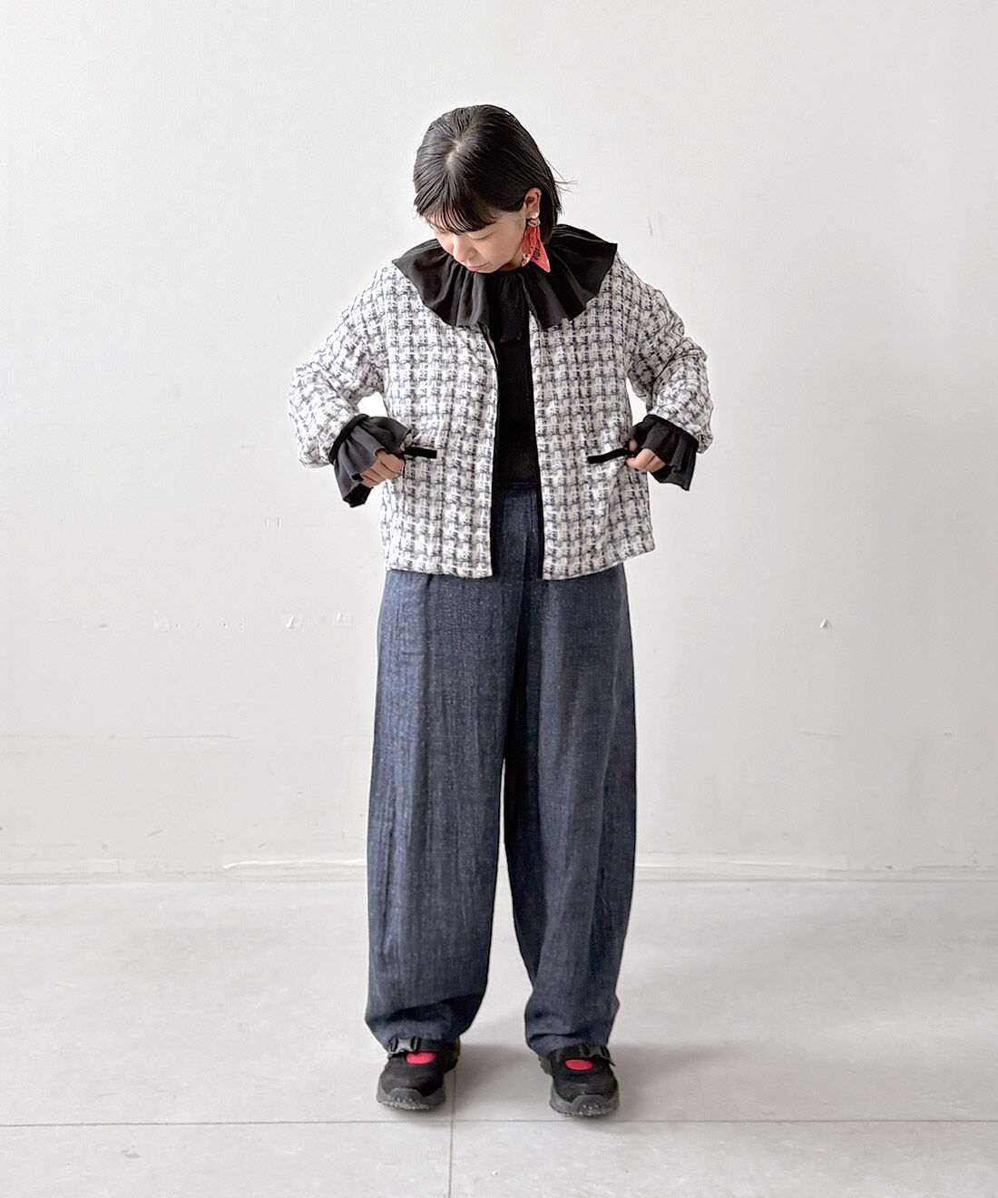 mensha!|まるでツイード！？ 軽くてきれいなガーゼジャケットとまるでデニム！？デニガーゼパンツのコーディネート