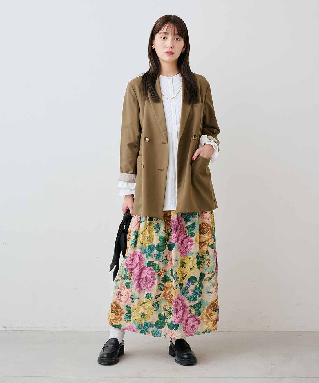 mensha!［メンシャ！］|mensha!　まるでゴブラン織り！？ 軽やかガーゼのカーブ＆ギャザースカートの会|モデル身長：169cm　着用サイズ：M